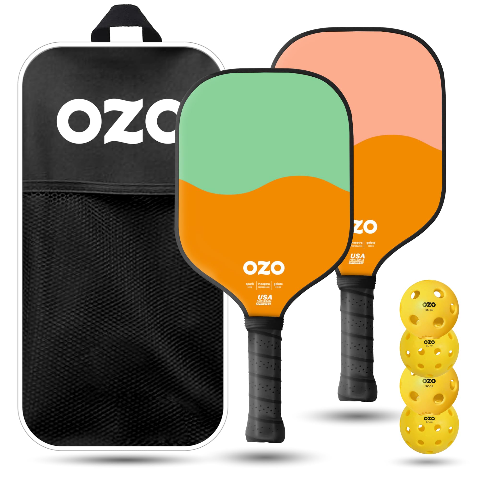 OZO Pickleball - Set of 2 Rackets + 4 Balls + Bag - Spark Beginner