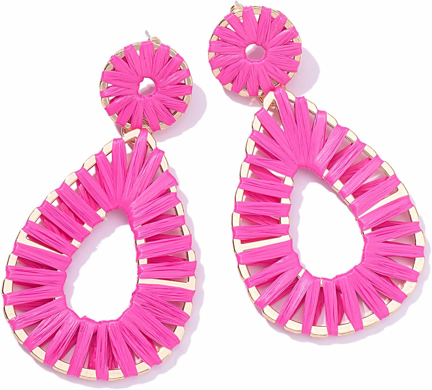 Boho Raffia Earrings Statement Teardrop Earrings Drop Dangle Bohemian Earrings for Women Cute Handmade Earring