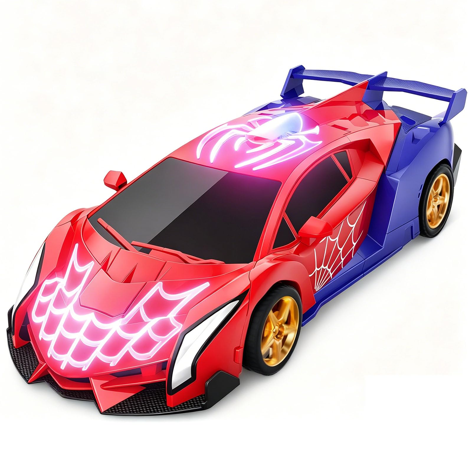 Transforming RC Car for Boys Age 3-10, Light-Up Spider Web Remote Control Robot Car, 360° Rotation, LED Eyes & Underbody Lights, 2.4GHz Toy with 2 Batteries, Kids Toy Age 3-12 Christmas Birthday Gifts