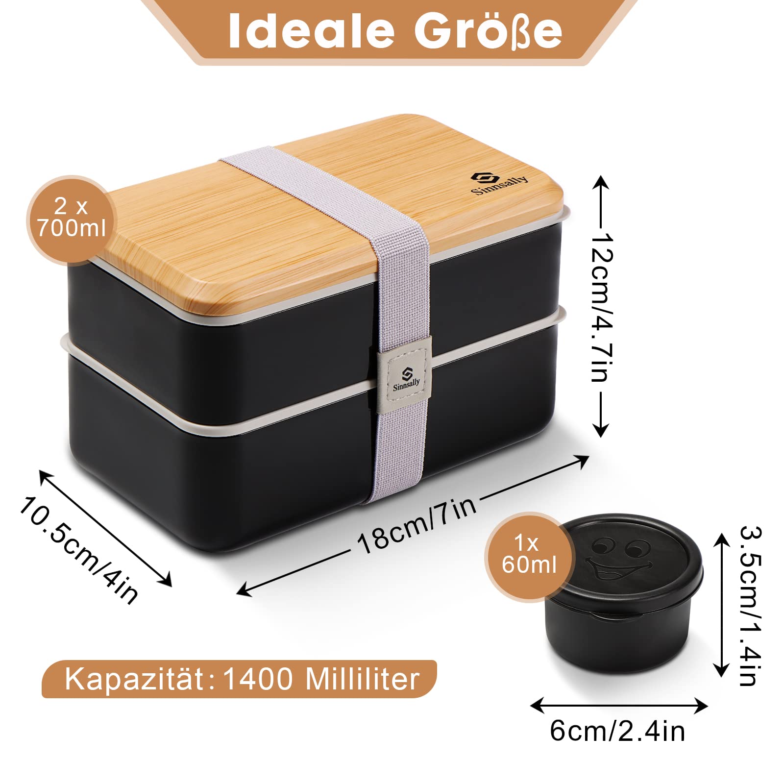 Sinnsally Lunch Bento Box japoński dla dorosłych i dzieci,1400 ml szczelne pudełko na lunch ze sztućcami,pudełko na kanapki z przegródkami,pudełko śniadaniowe,pudełko na przekąski z przegródką(Czarny)
