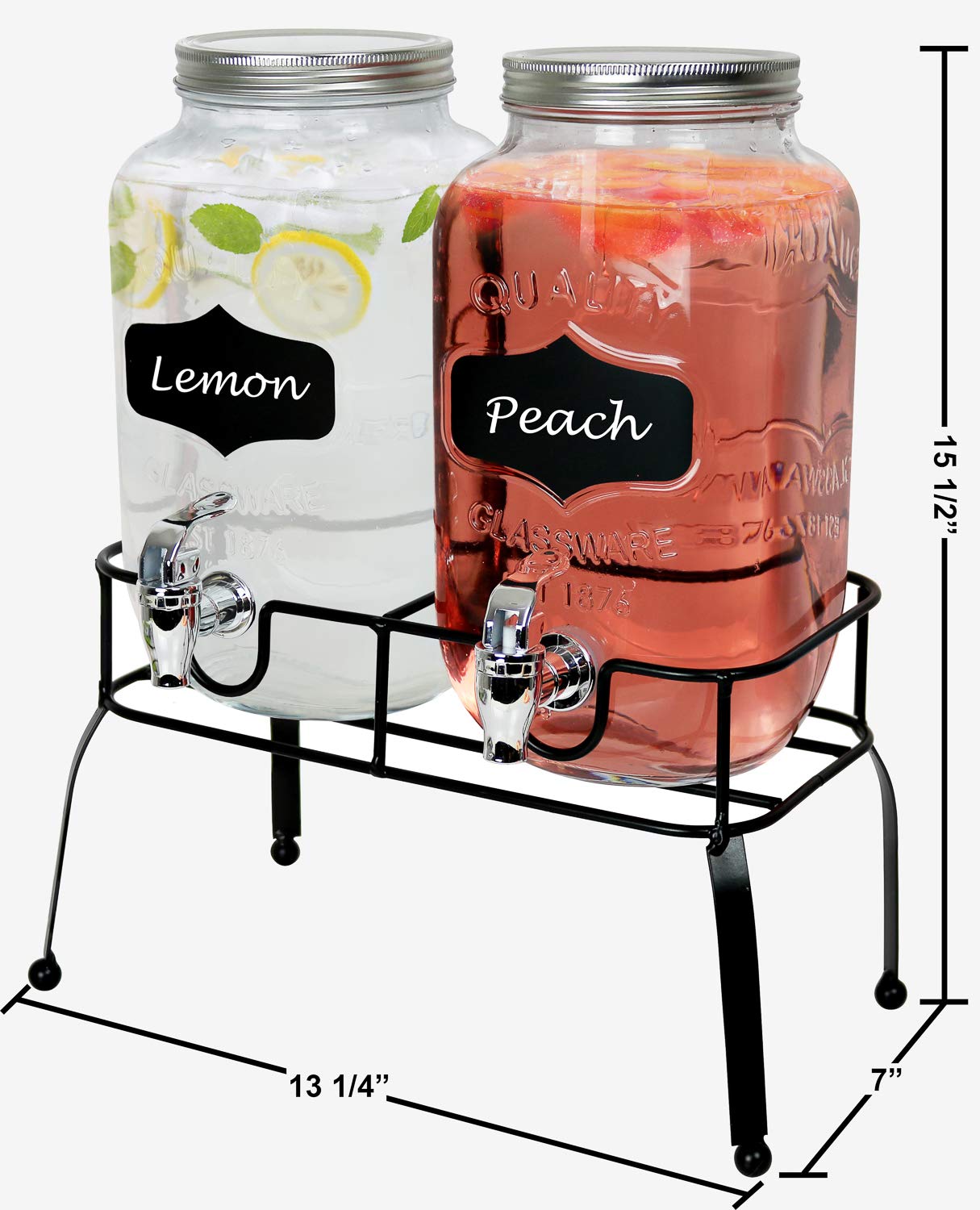 Estilo Glass Drink Dispenser 1 Gallon, Set of 2 Mason Jar Dispensers