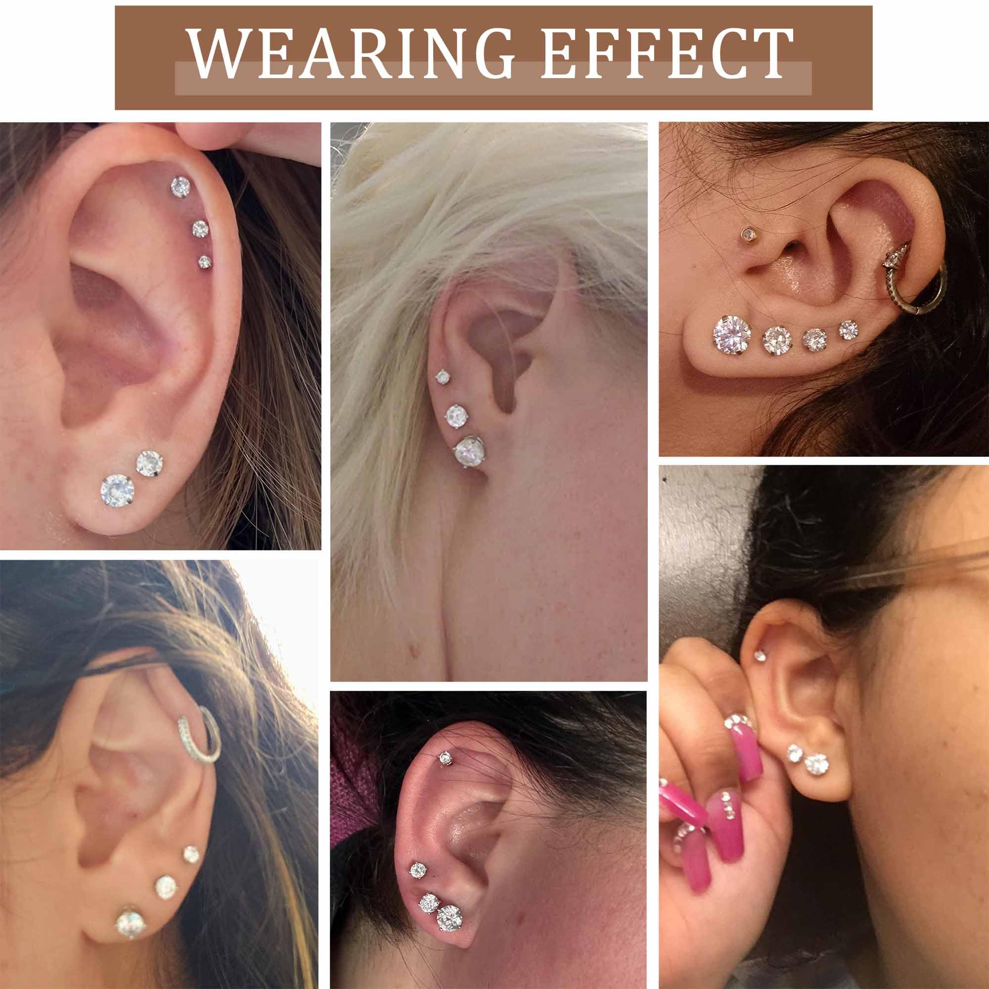 LOLIAS 6-7Paia Orecchini Acciaio Chirurgico per Donna Uomo Orecchini Punto Luce Piercing Trago Zirconi Cubici Orecchini a Bottone Anallergico Cartilagine Piercing All'orecchio