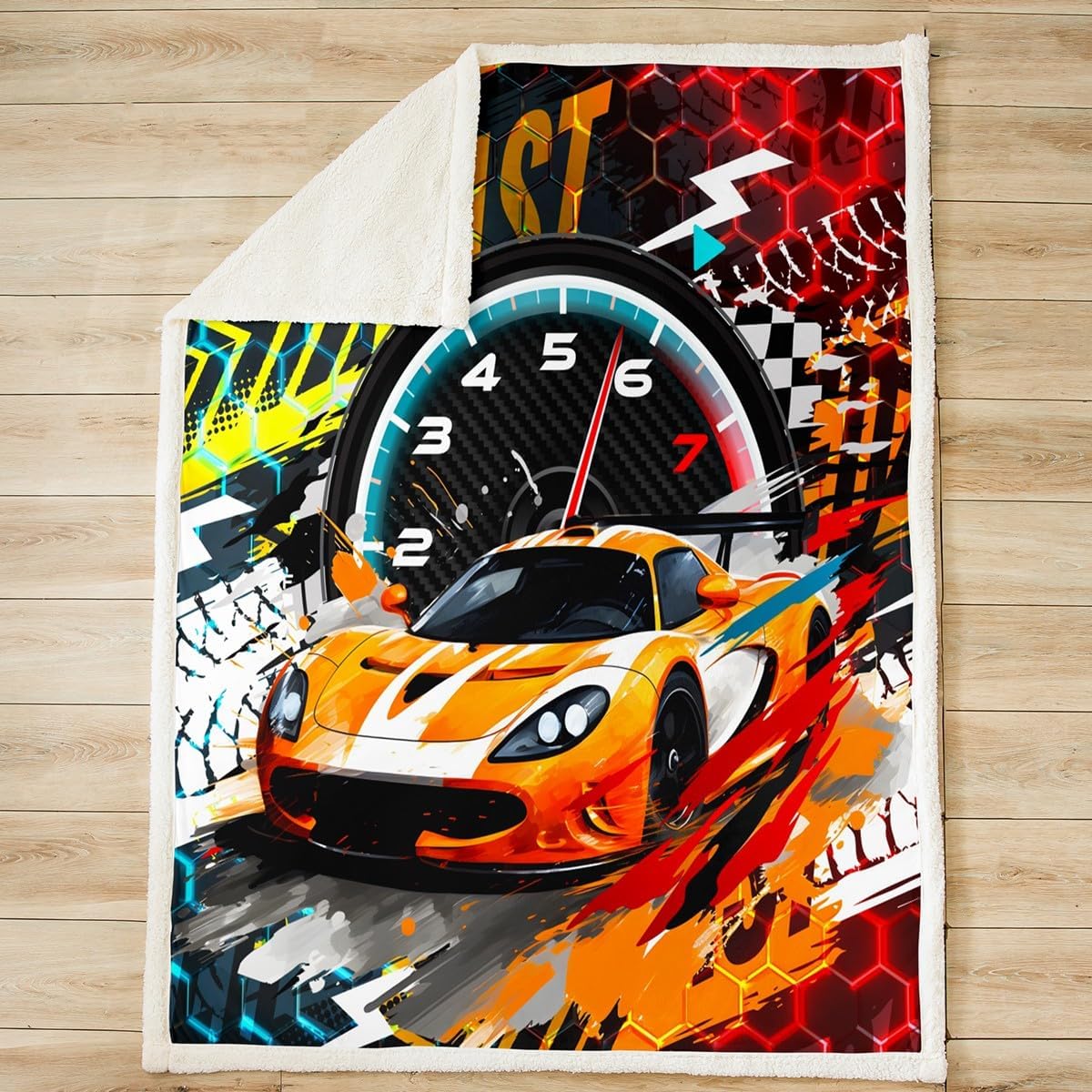 Race Soprts Car Fleece Throw Blanket Throw 50"x60" Kids Racing Car Plush Blanket for Bed Sofa Couch Boys Girls Teens Car Sports Competition Sherpa Blanket Soft Extreme Sports Fuzzy Blanket Room Decor