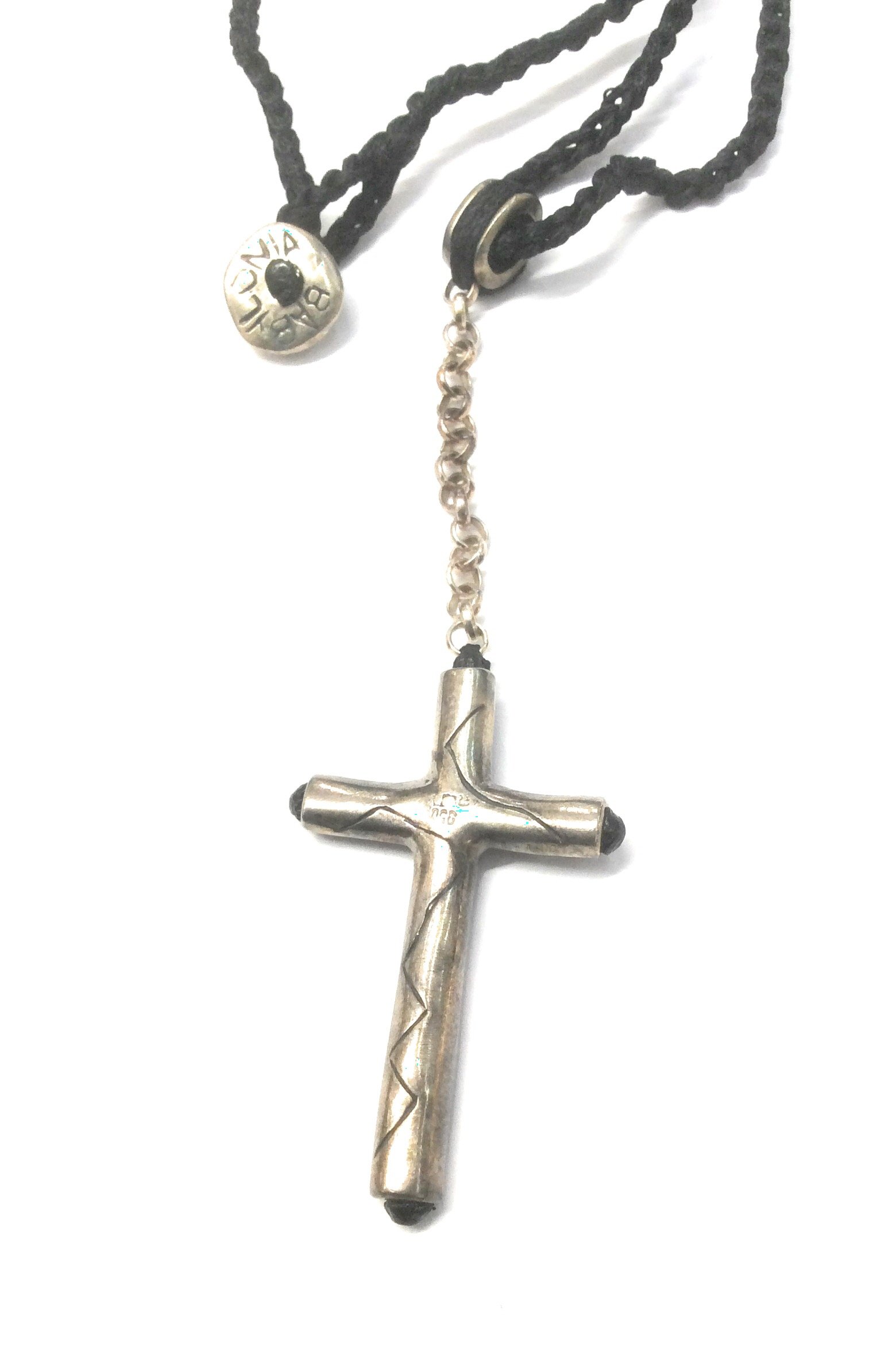 collana in argento 925 Babilonia con Croce e cordino nautico nero