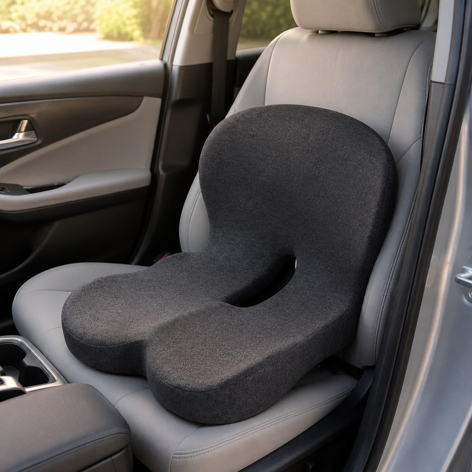 Cuscino Seduta Memory Foam Cuscino Ergonomico Antiscivolo Cuscino Schienale Pad Traspirante Copertura Lavabile Adatto per Lavoratori Studenti Casa Uff, Grigio Scuro
