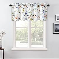 Vista 87 de VOGOL Cenefas con patrón de pájaros para ventanas de cocina, cenefa texturizada de lino con estampado floral y pájaros para ventanas pequeñas
