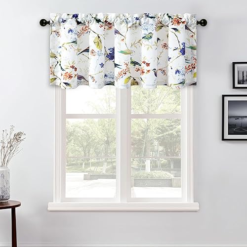 Miniatura 87 de VOGOL Cenefas con patrón de pájaros para ventanas de cocina, cenefa texturizada de lino con estampado floral y pájaros para ventanas pequeñas