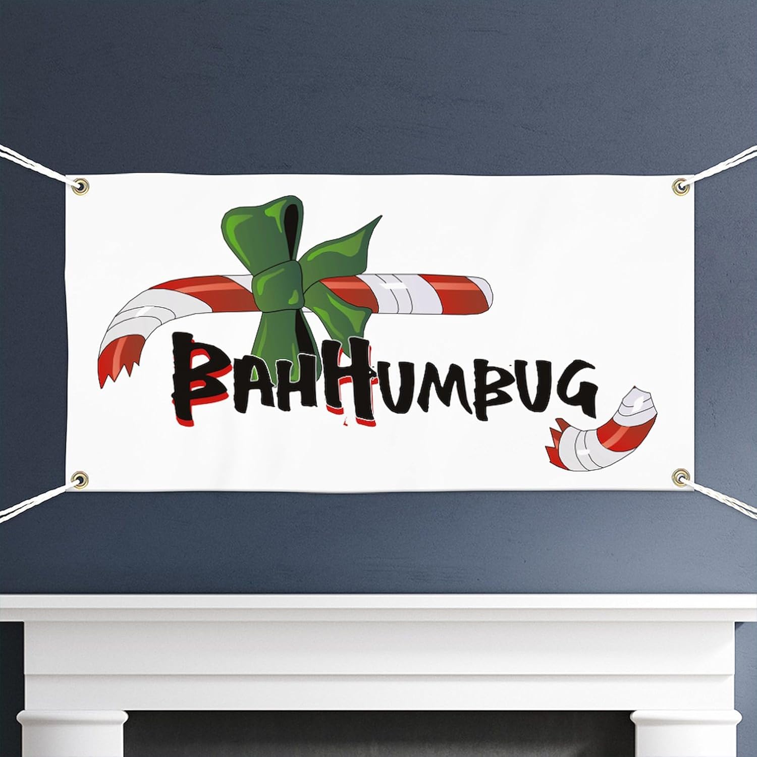 CafePress Bah Humbug Broken Candy Cane Banner Vinyl Banner, 44"x30" Hanging Sign, Indoor/Outdoor