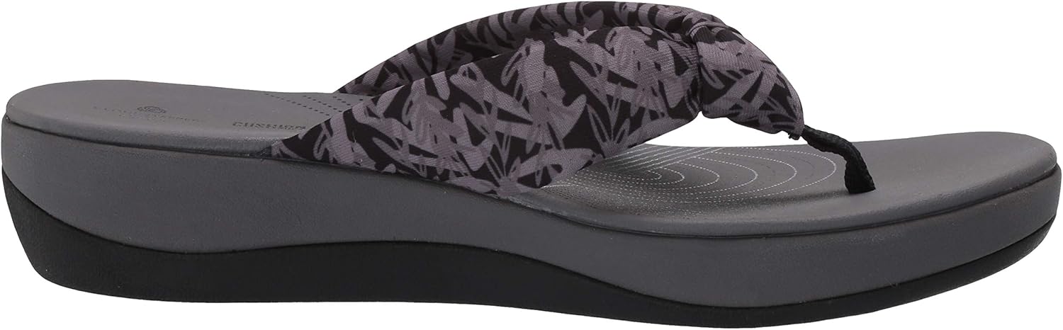 Clarks Women's Arla Glison Flip Flop 9 Black/Grey Floral Textile