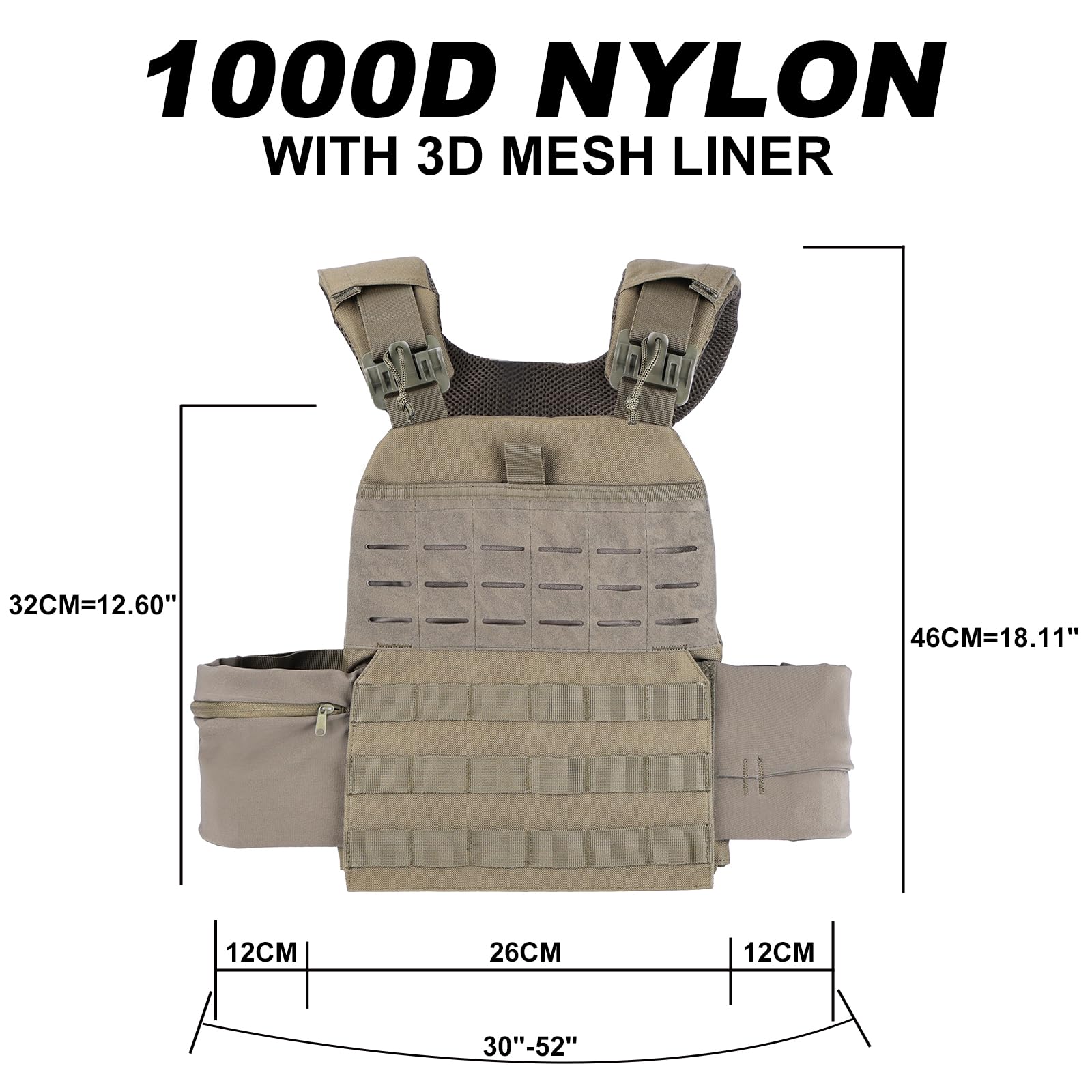 Verstellbare Gewichtsweste für Erwachsene, MOLLE-System, Trainingsweste für den Außenbereich, mit Gewichtstaschen und mehreren Fächern