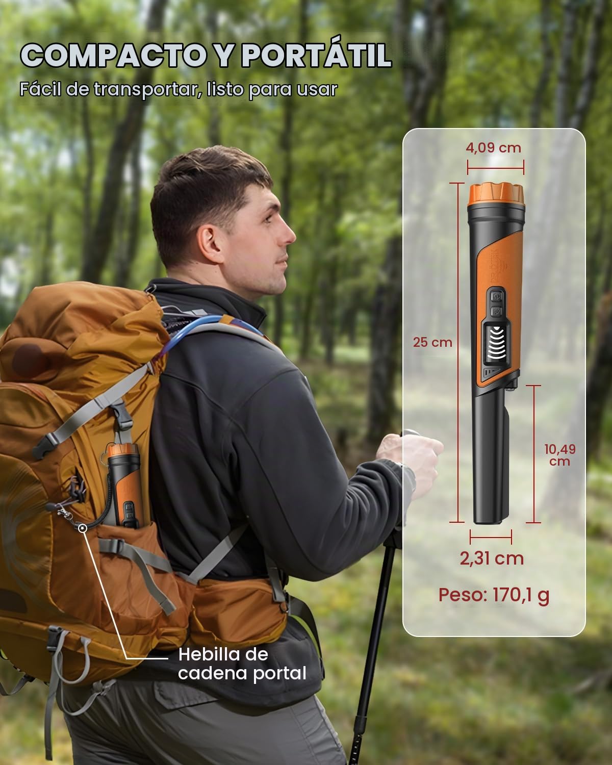 DR.ÖTEK Detector de metales Pinpointer IP68 totalmente impermeable submarino de mano puntero varita, pantalla LCD, detector de metales pequeño para adultos, alta precisión, 3 modos de alerta, para