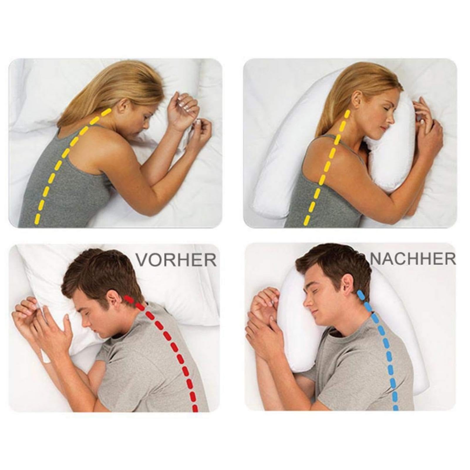 Almohada corporal en forma de U, almohada optimista para de lado, almohada antironquidos de viaje, almohada lateral para reposacabezas de columna vertebral, almohadas de embarazo de tela