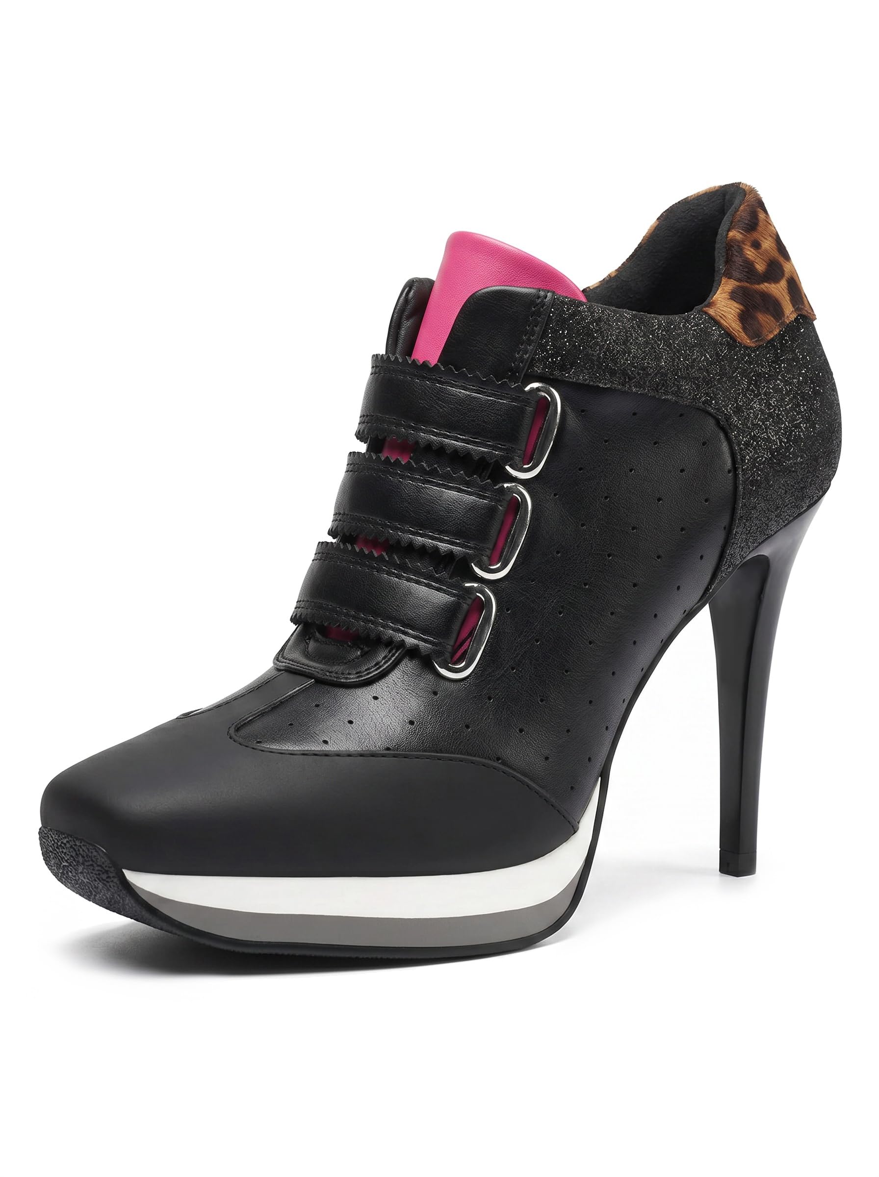 Sneaker Heels for Women Square Toe Stiletto High Heel Ankle Sneakers