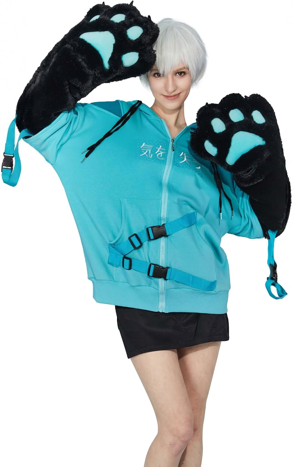 Micotaku Women's Cat Zip Up Hoodie with Detachable Furry Paw Gloves