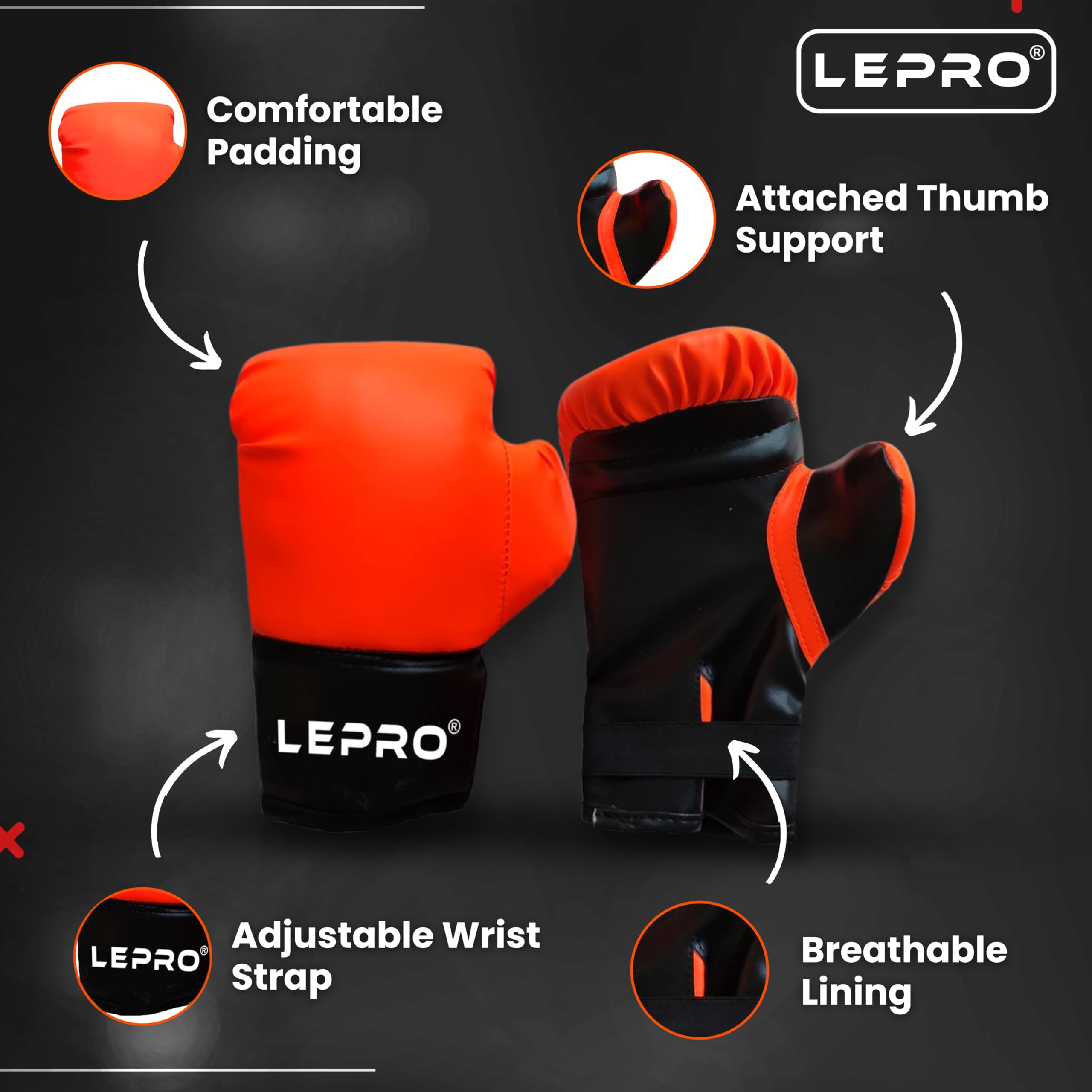 LEPRO Kids Boxing Kit - Hanging Punching Bag Set with Boxing Gloves & Headgear for 7-12 Year Olds - Orange 3
