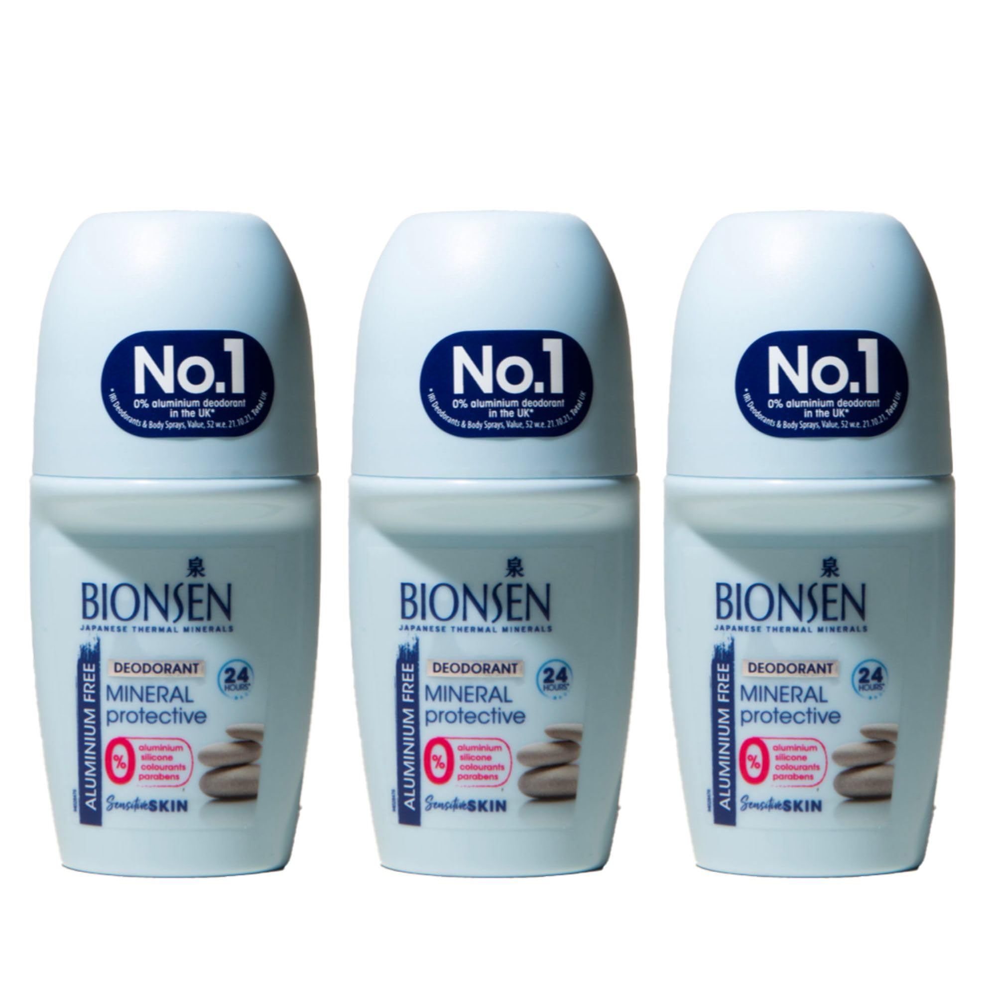 Bionsen Mineral Protective Roll-On Deodorant, 0 Percent Aluminum, Paraben Free, All-Day Freshness for Sensitive Skin, 50ml, 3 Pack