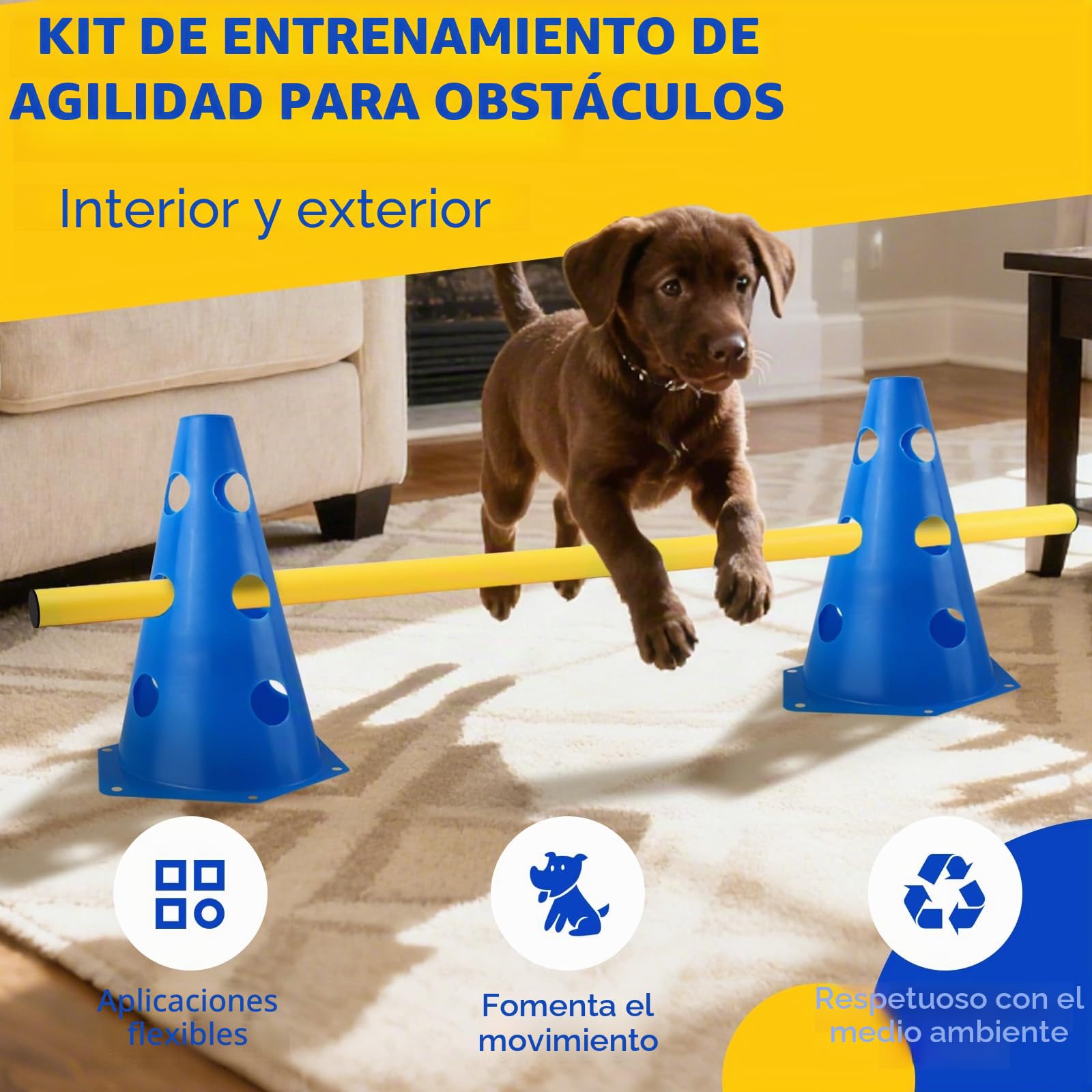 Agility Set, Perros Barreras Juego de Obstáculos Niños, Obstáculos para Agilidad con 8 Conos de 23cm de Altura + 8 Barras de 80cm de Largo, Juego de Obstaculos, para Entrenamiento de Animales y Fútbol
