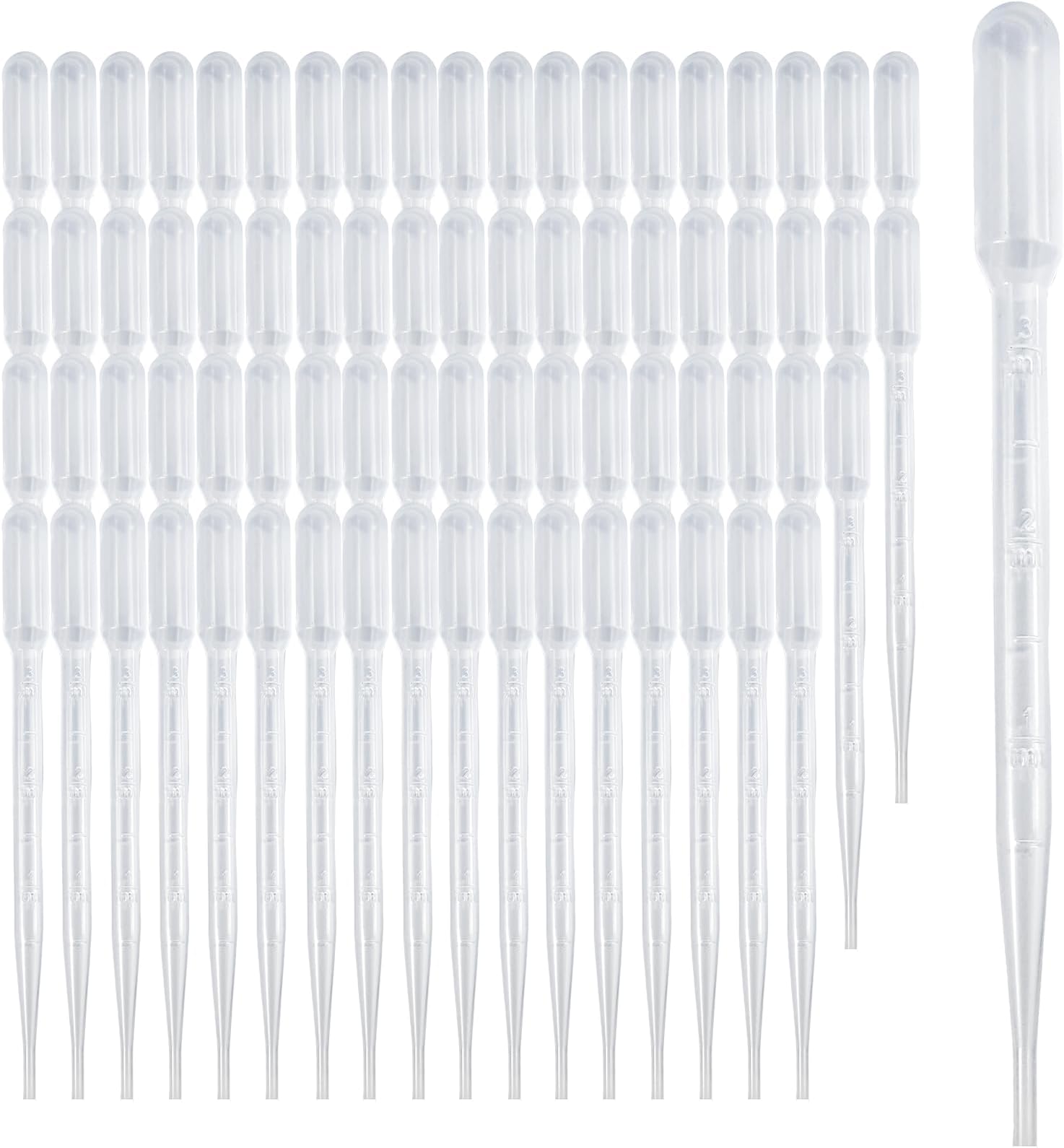 100 PCS 3ML Pipettes Dropper - Disposable Plastic Dropper Pipette for Accurate Liquid Transfer, Excellent Suction, Pipettes for Essential Oils, Resin, Crafts, Labs, Kids Activities, DIY Art