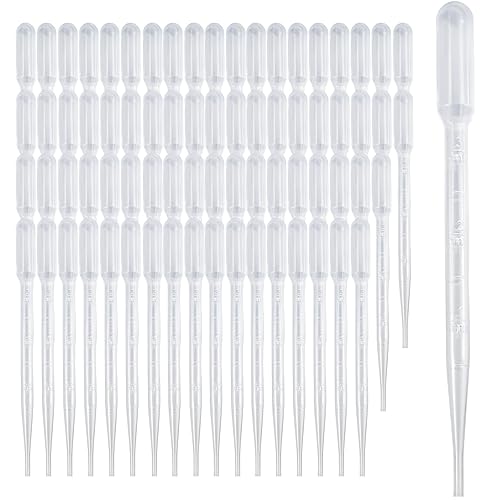 Zkupanx 100 PCS 3ML Pipettes Dropper - Disposable Plastic Dropper Pipette for Accurate Liquid Transfer, Excellent Suction, Pipettes for Essential Oils, Resin, Crafts, Labs, Kids Activities, DIY Art - 3mL 100 PCS