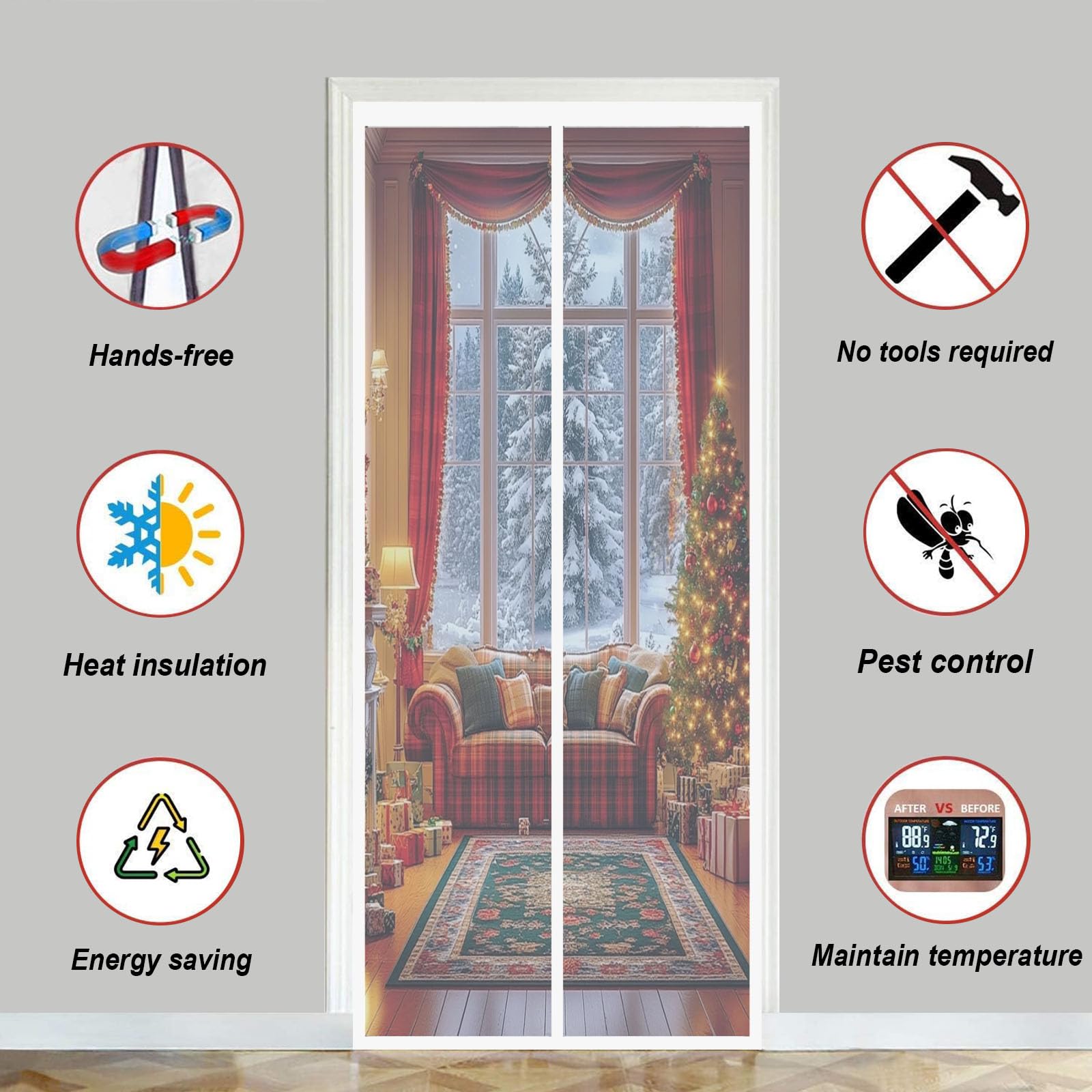 Magnet Thermo Türvorhang 113 x 232 cm Gegen Kälte Und Hitze, Selbstschließend, Wasserdicht, Winddicht Magnetischer Thermo-Türvorhang für Balkon Terrassen Kellertür, A