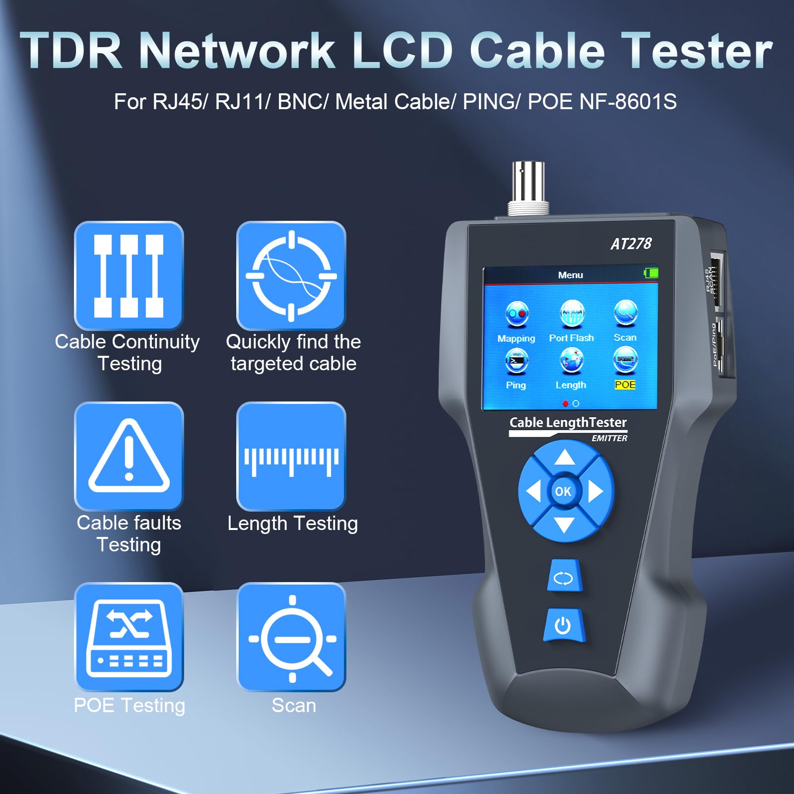 Netzwerkkabeltester AT278,TDR Leitungslängentester Haltepunkttester