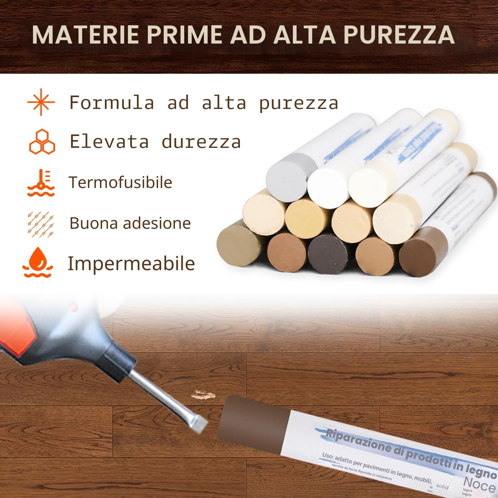 12 Colori Stucco per Legno, Stucco per Legno Riempitivo, Stucco Legno, Stucco per Marmo, Kit Riparazione Piastrelle, Set di Cera per Legno per Laminato, Legno, PVC, Piastrelle