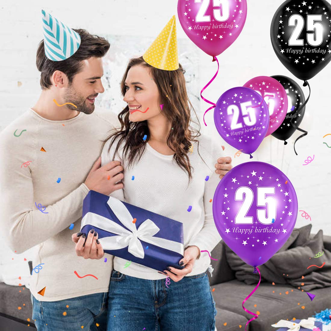 25. Geburtstag Deko Set In Schwarz – Ballons, Banner, Girlanden & Torten-Topper – Alles Dabei!