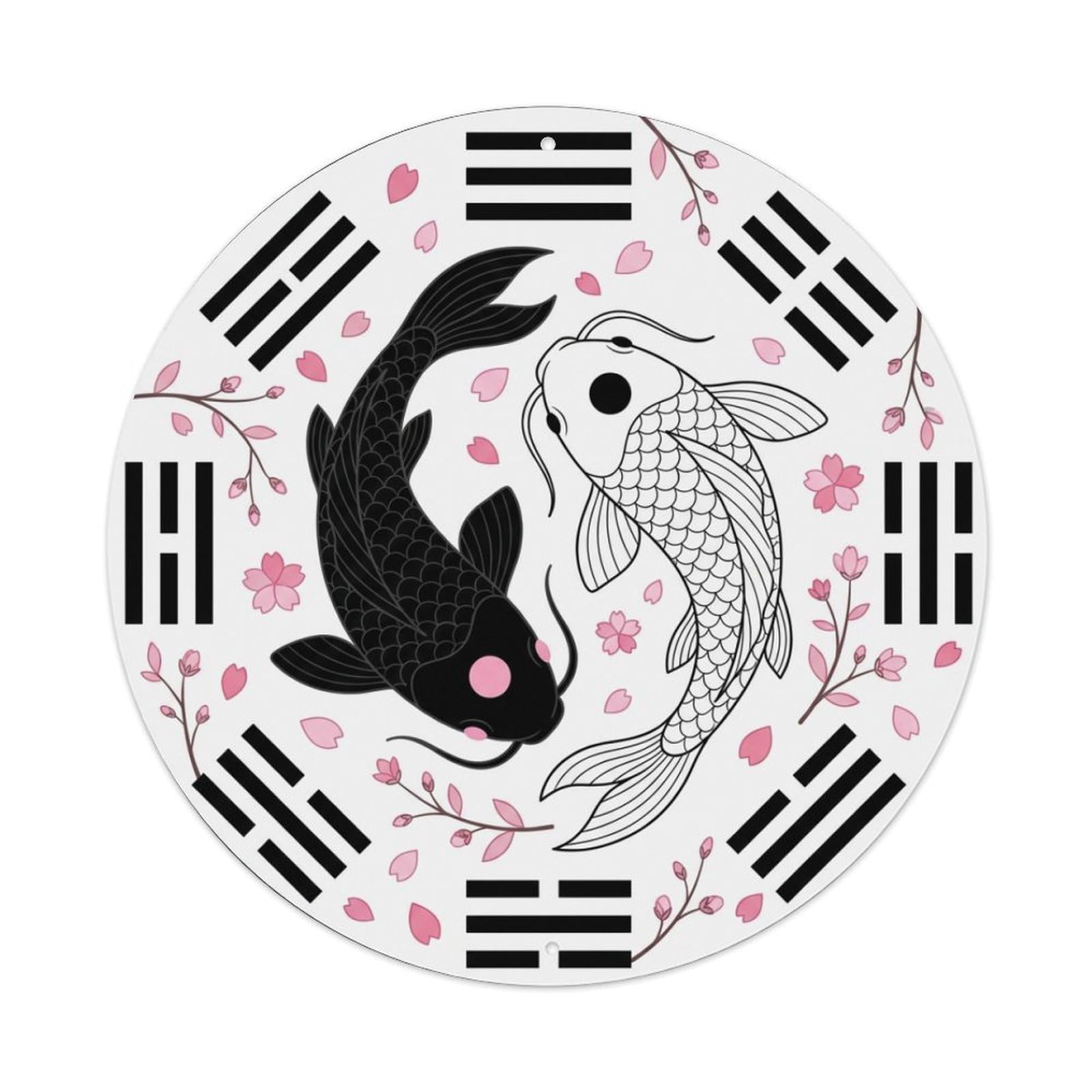 Metal Tin Sign Tai Chi Koi Fish Spring Cherry