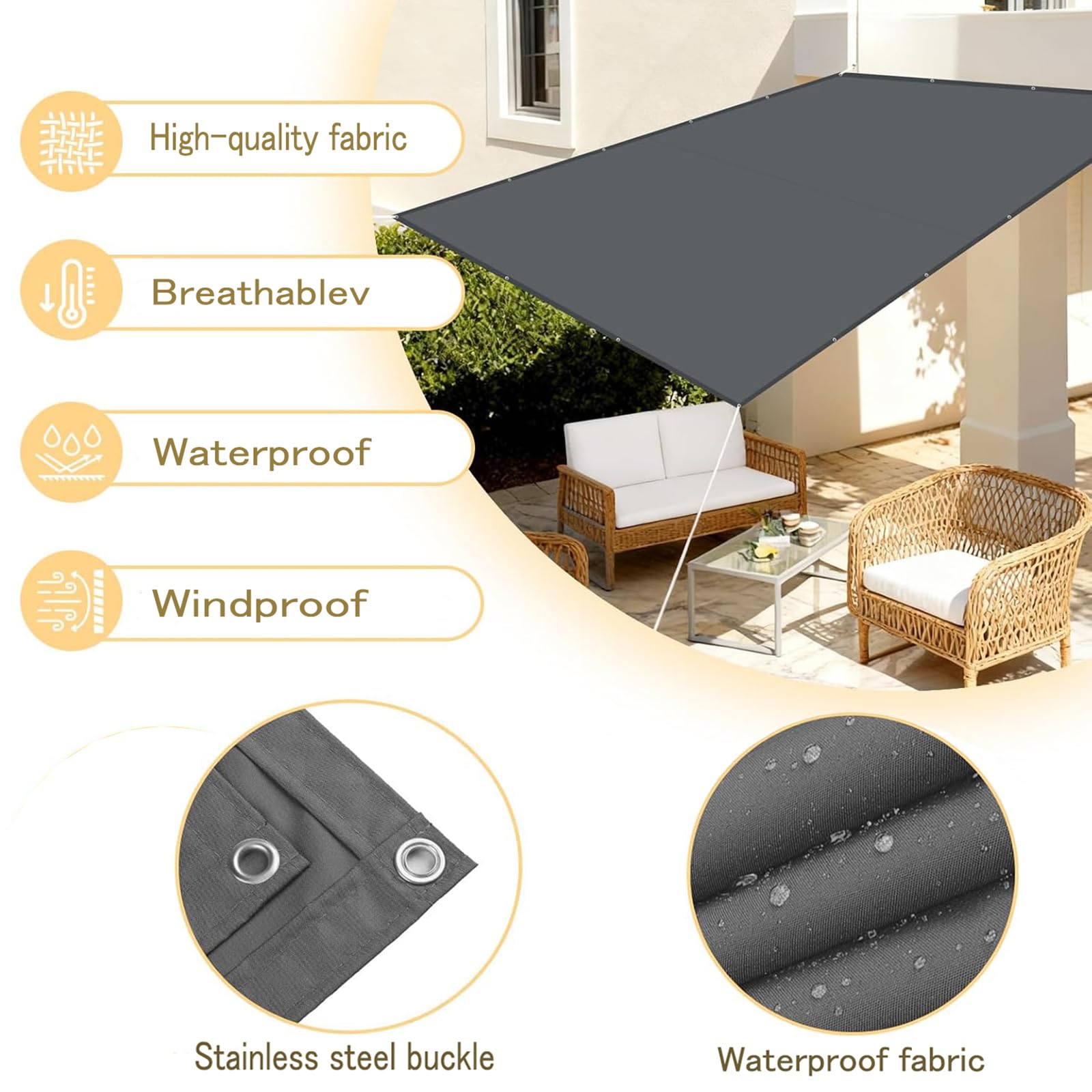 0.6x7M Wasserdicht Rechteckig Multi Farbe und Größe Sonnensegel Balkon UV Schutz Sonnenschutz Markise Mit Ösen Und Kordel für Balkon Terrasse Garten mit Ösen und Seil
