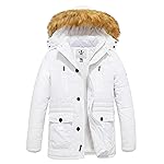 WenVen Men\'s Puffer Coat Winter Parka Jacket with Hood (White, XL)