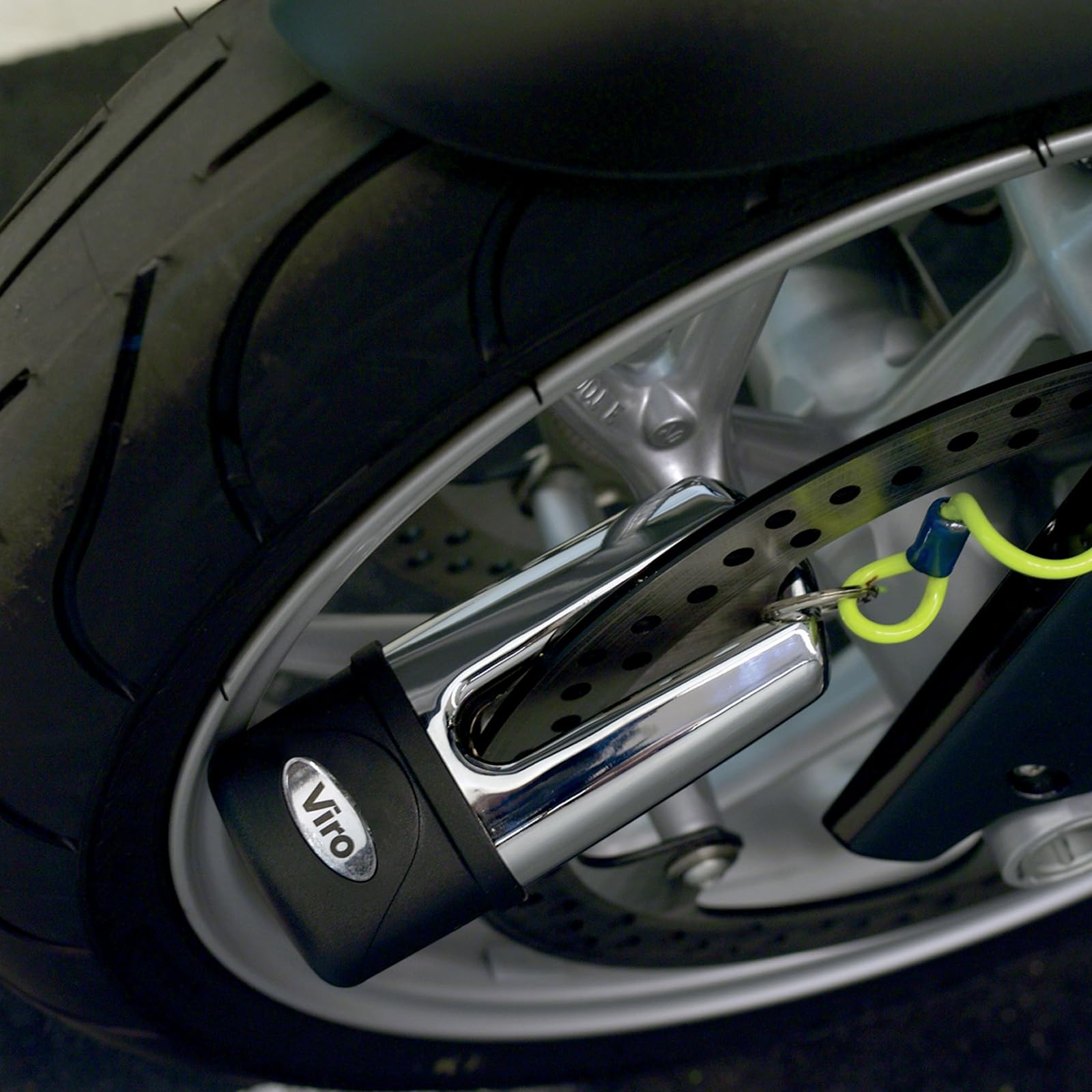 Viro | Extreme, Bloccadisco Moto e Scooter, Blindato con Diametro Asta 11 mm, Finitura Cromata, Chiusura a Sfere