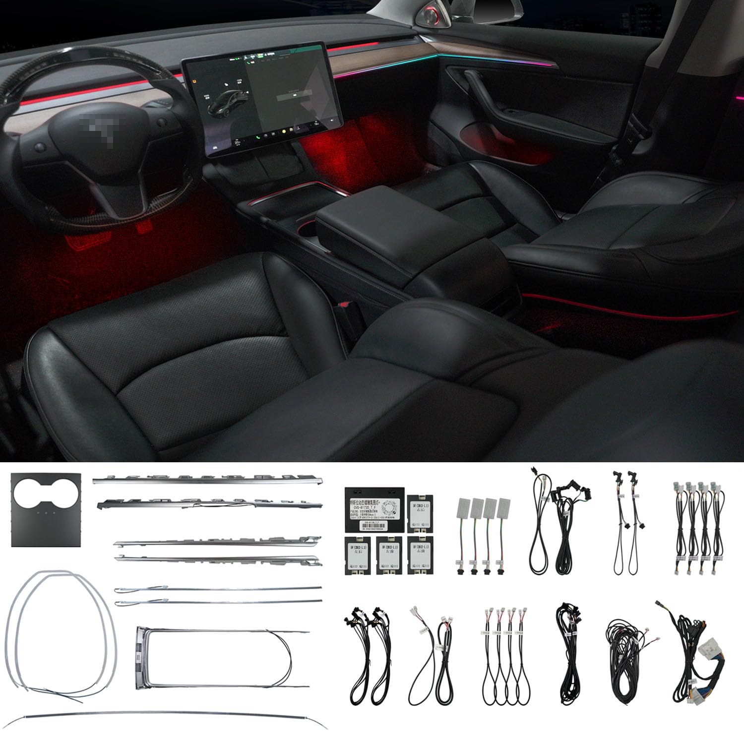 Car Interior Dashboard Door footwell Cup Holder seat car Saddle Dynamic Shadow Ambient LED Light Sets for Tesla Model 3 and Model Y 2021-2023year (Right Driver CVS-8173D-T-I)