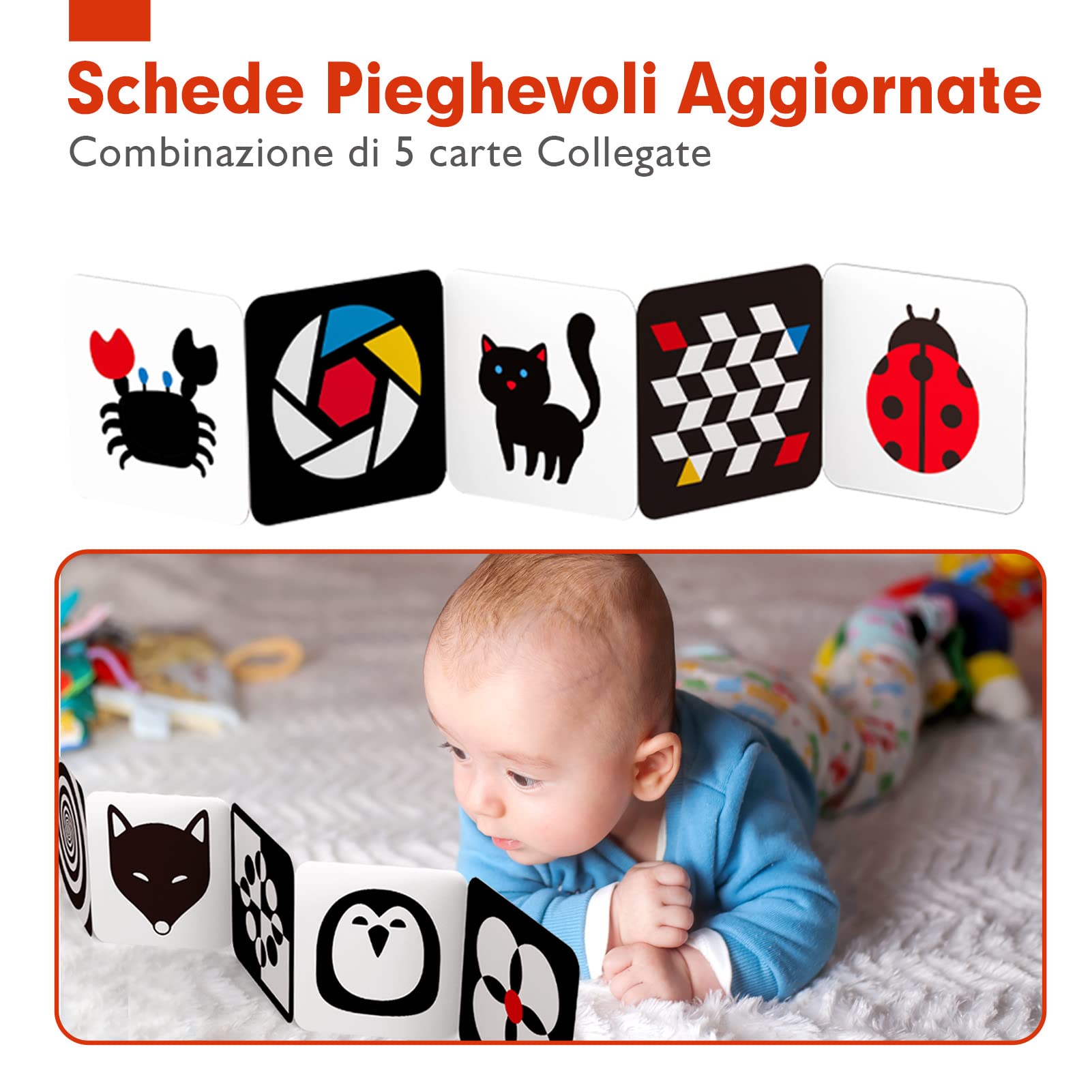 hahaland Flash Cards per Neonato Carta Nero Bianco Tummy Time, Giochi Neonati 0-3 6 mesi Stimolazione Visiva, 20 Pezzi 40 Imagini