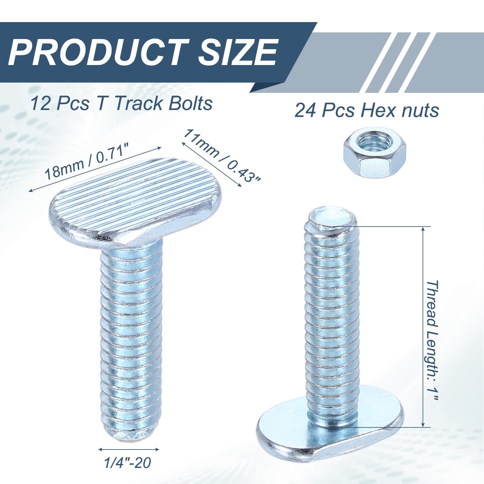 PATIKIL 1/4"-20 x 1" T Track Bolts - Image 2
