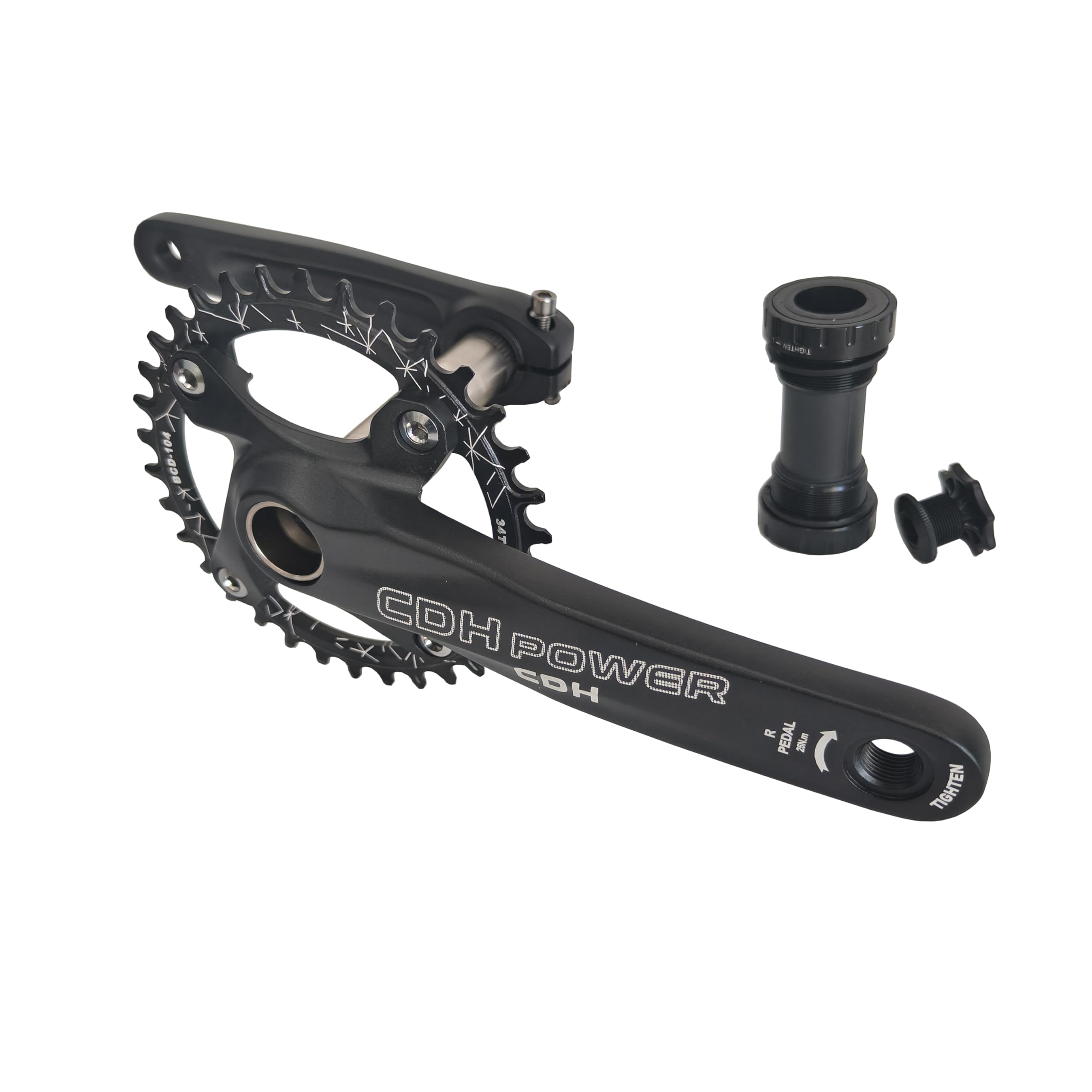 Guarnitura per mountain bike 104 BCD 34T 170 mm, set di pedivelle per mountain bike, guarnitura in lega di alluminio, corona rotonda con bulloni per movimento centrale (nero)