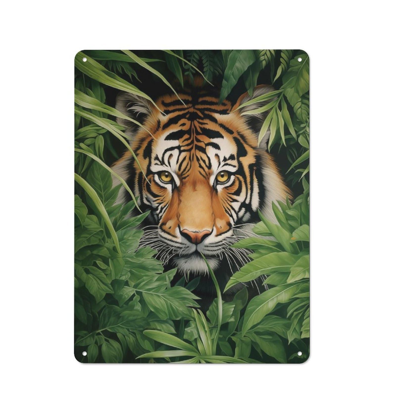 Junmoney Tiger In Jungle Retro Metal Sign 40X30cm For Hobby Room Or Studio, Autumn Wall Decor For Creative Interior Collectors