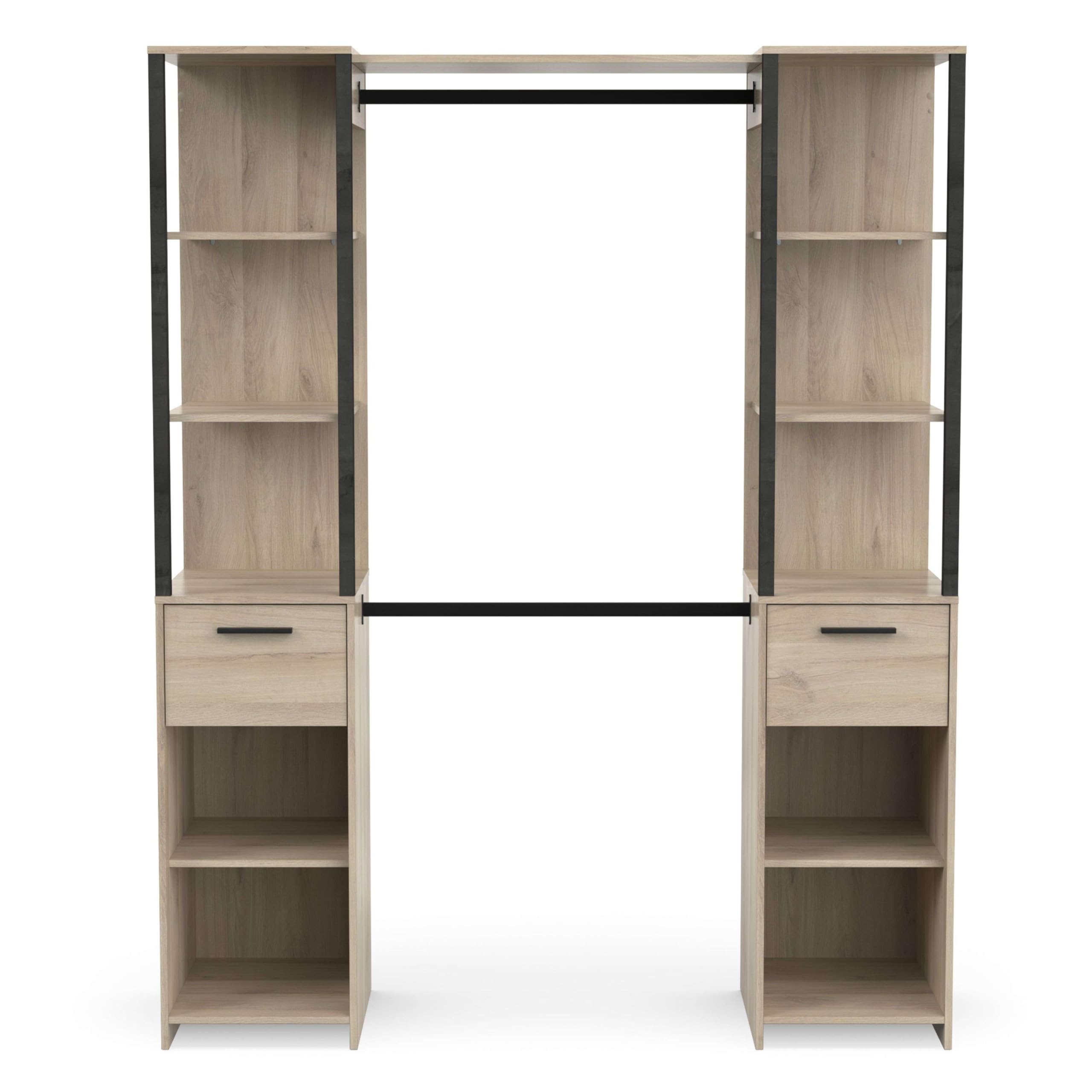 Miroytengo Vestidor Gary 2 Columnas Estilo Industrial Armario Abierto Color Roble Kronberg y Negro 160x200 cm