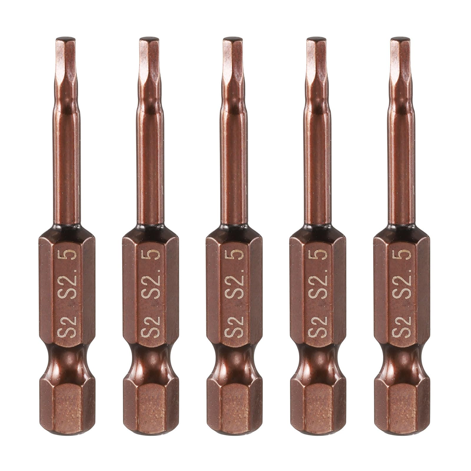 HARFINGTON 5pcs Hex Head Wrench Drill Bit 2.5mm(H2.5) Metric 1/4" Hex Shank 2"(50mm) Length S2 Steel Magnetic Impact Drivers Screwdriver Bit