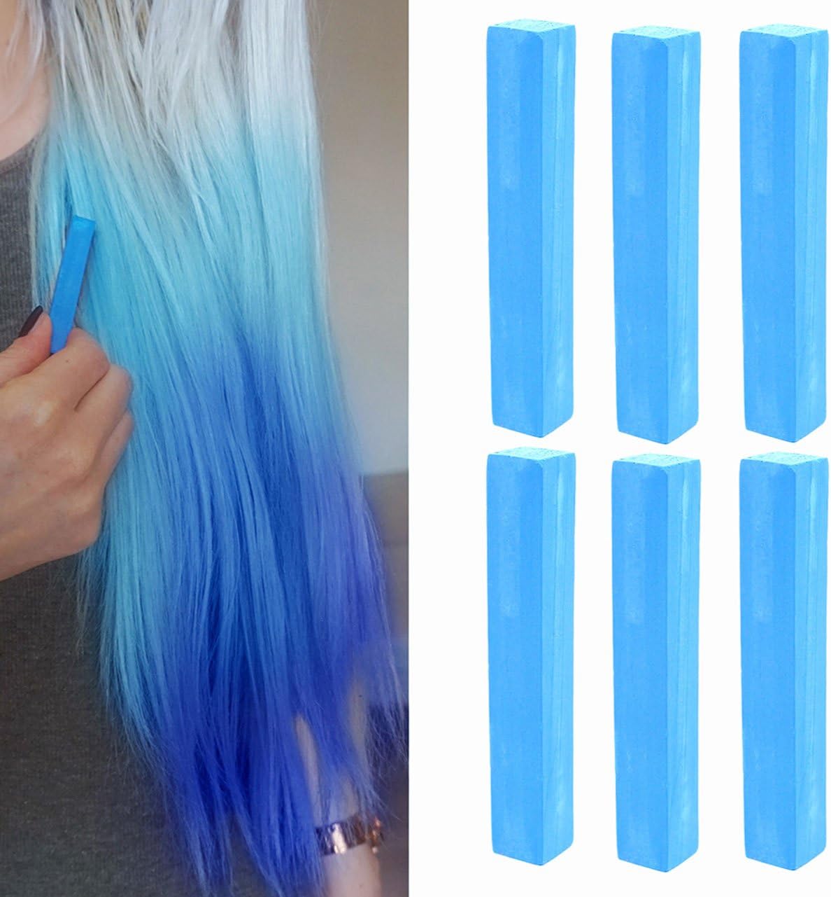 Electric Blue Miley Cyrus Hair Style Temporary Hair Dye | Crazy Blue Hair Dye | AQUA BLUE Hair Color | With Shades of Blue Set of 6 Hair Chalk | Color your Hair Blue with temporary HairChalk