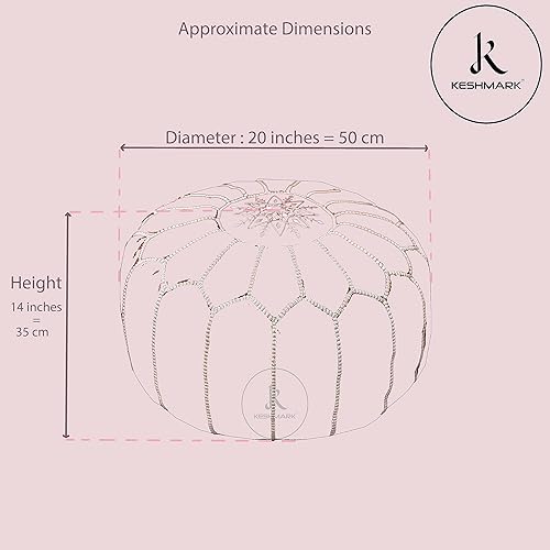 Miniatura 2 de KESHMARK Puf redondo de lujo hecho a mano, cómodo, bohemio, otomano y reposapiés, piel de cabra premium (sin relleno) (blanco con costuras negras)