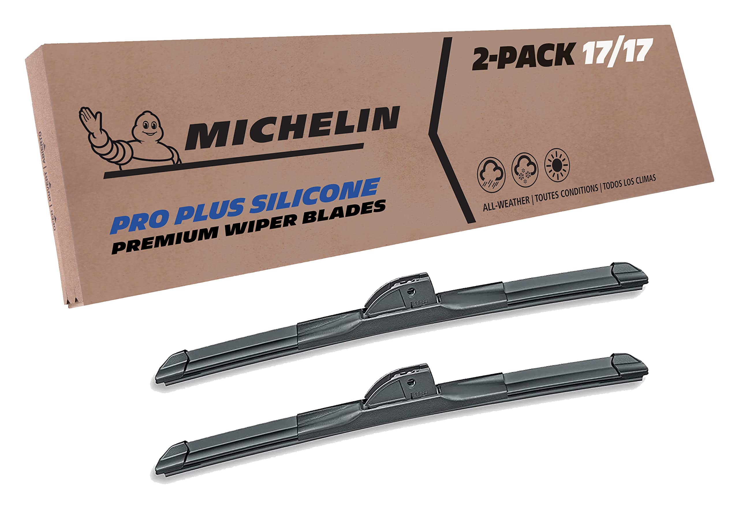 Michelin40-1717SPBA Pro Plus Silicone Twin Pack 17 inch Wiper Blade Fits Select Toyota, Ford, Chevrolet, Suzuki, Geo, Isuzu, Hyundai, Nissan, Pontiac, Subaru, Model Years (2 Pack)