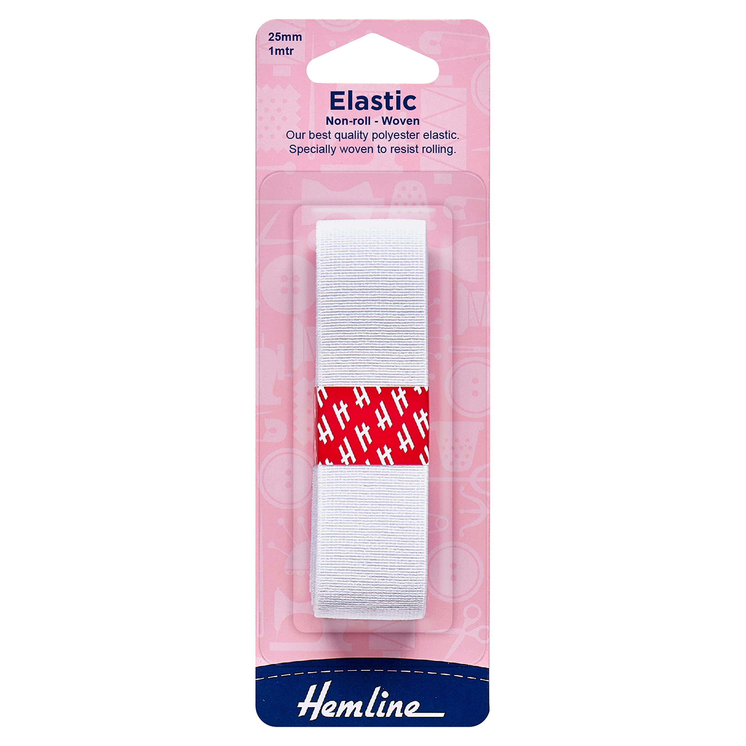 Hemline White Non-Roll Elastic Tape  : 25Mmx1m
