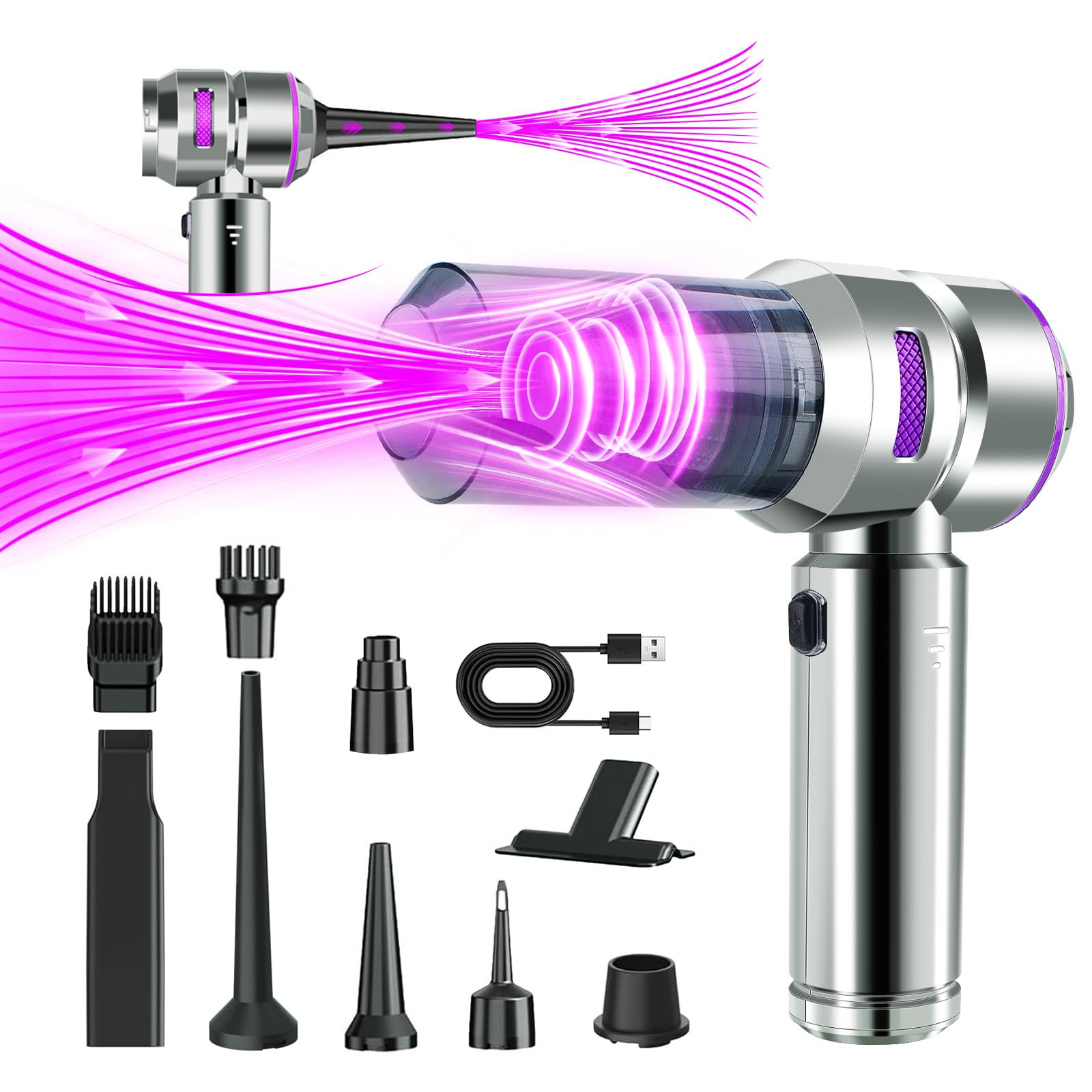 Car Vacuum Cleaner Cordless, 21000Pa Wireless Handheld Car Vacuum Cleaner Strong Suction, 4 in 1 Mini Vacuum Portable Cordless,100W High Power Brushless Motor & Air Duster for Car,Home, Gifts, Purple-image-7