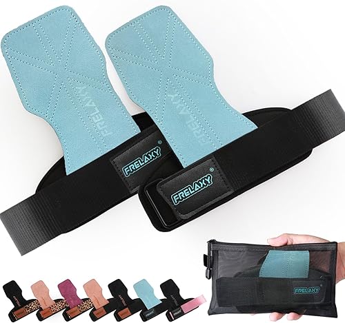 Miniatura 1 de Frelaxy Correas de muñeca de levantamiento de pesas para mujeres y hombres, agarres de levantamiento de pesas con bucle de muñeca, cuero de doble