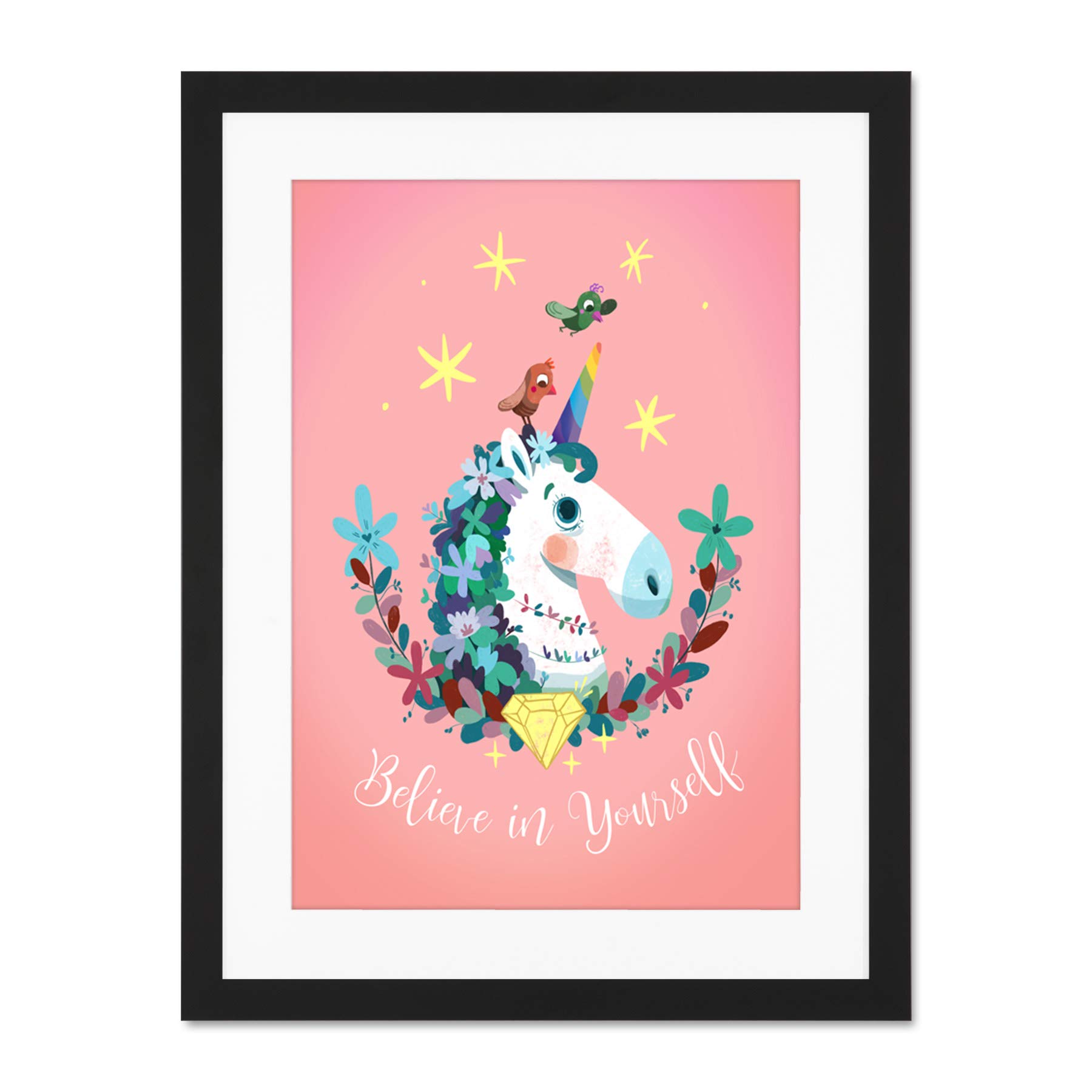 Wee Blue Coo Unicorn Believe In Yourself Wall Art Large Art Print Poster Wall Decor 18x24 inch Supplied Ready To Hang With Included Mount Brackets