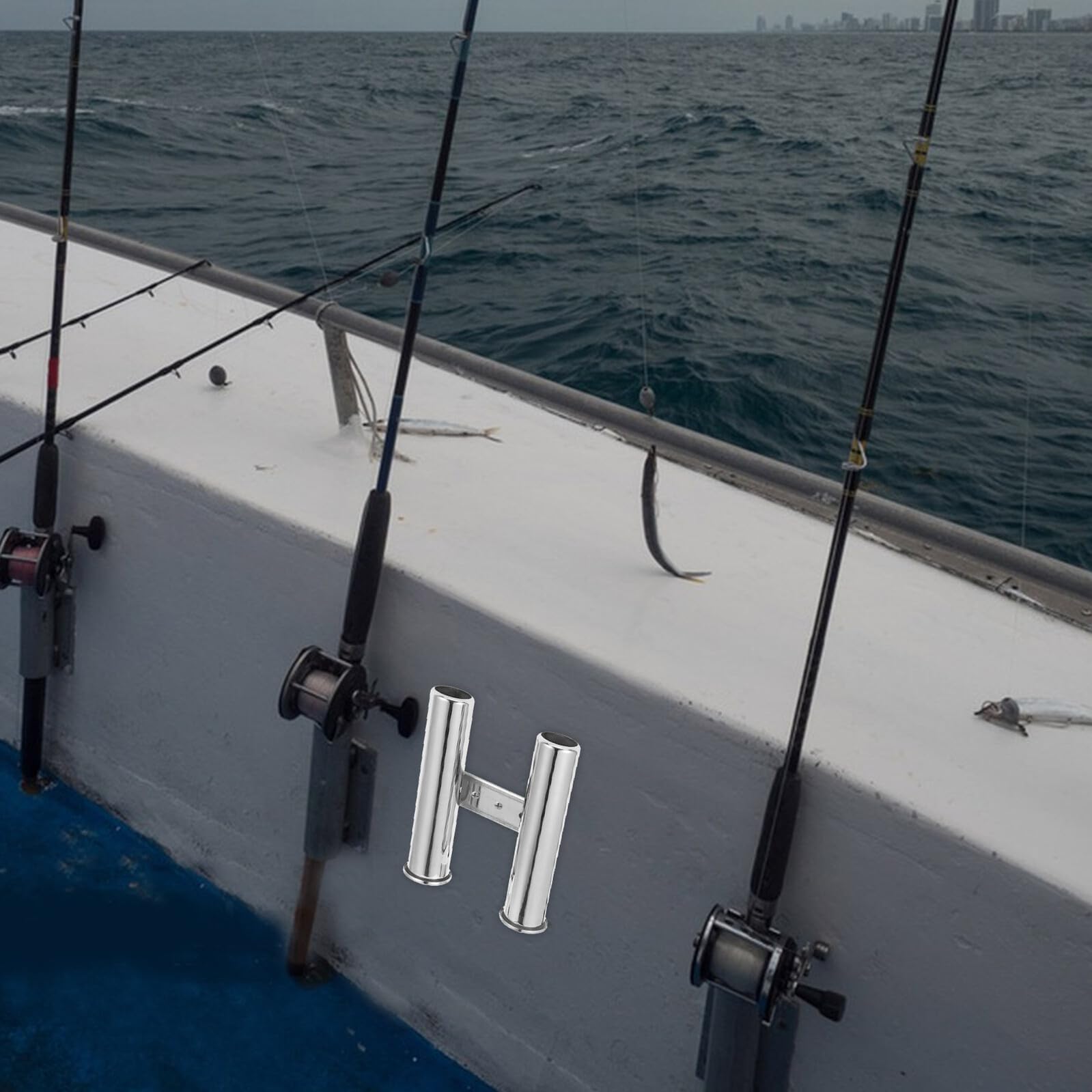 FOMIYES Supporto per Canne da Pesca in Acciaio Inossidabile Doppio Tubo, Resistente e Stabile, Ideato per Vacanze Estive e Pesca, Funzione di Drenaggio Dell'acqua