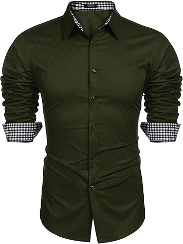 Miniatura 5 de COOFANDY Camisa de vestir para hombre, de manga larga, casual, con botones, sin arrugas, camisas formales de negocios