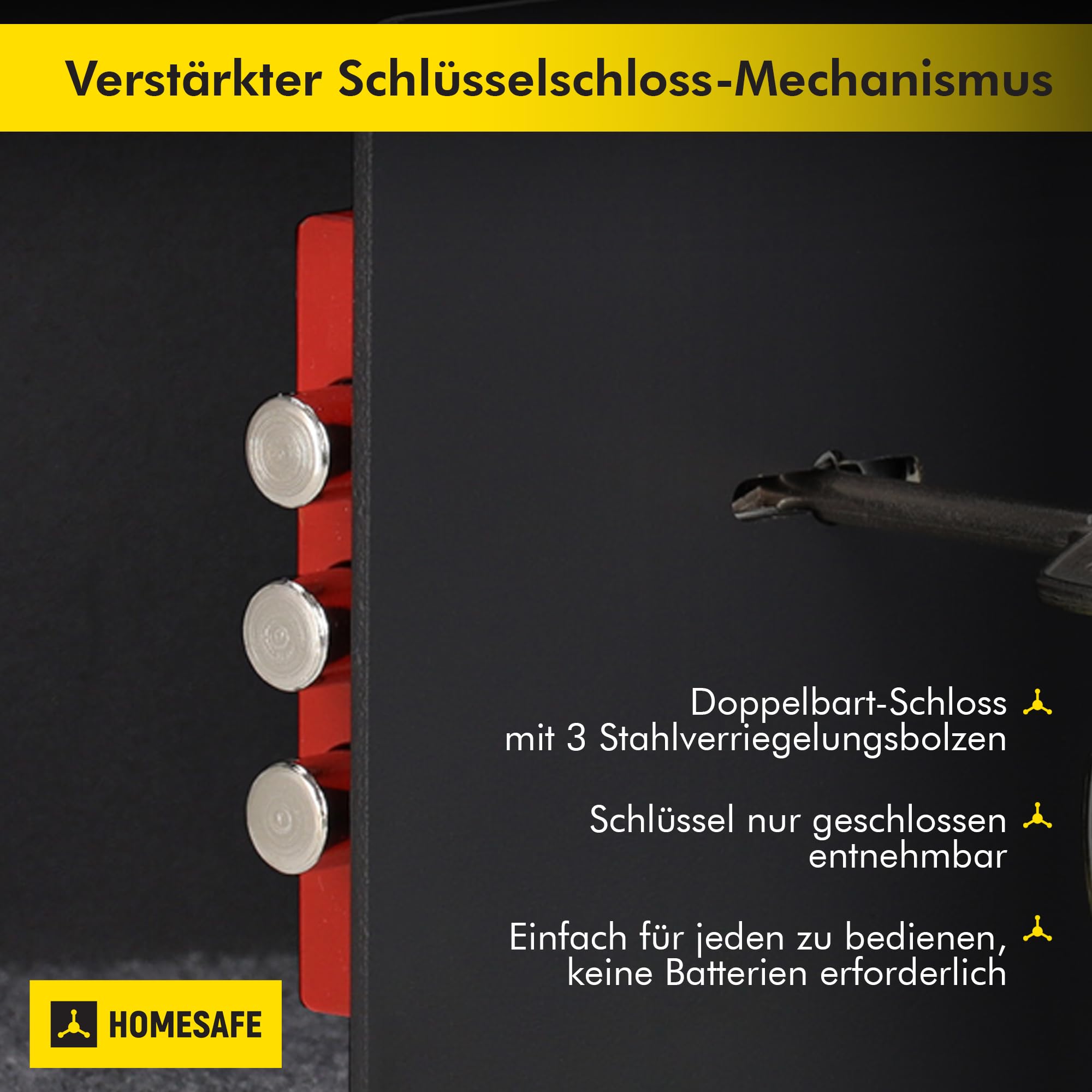 Homesafe HV15K Tresor Safe mit Schlüssel-Schloss, 15x20x17cm (HxWxD ), Carbon Satin Schwarz
