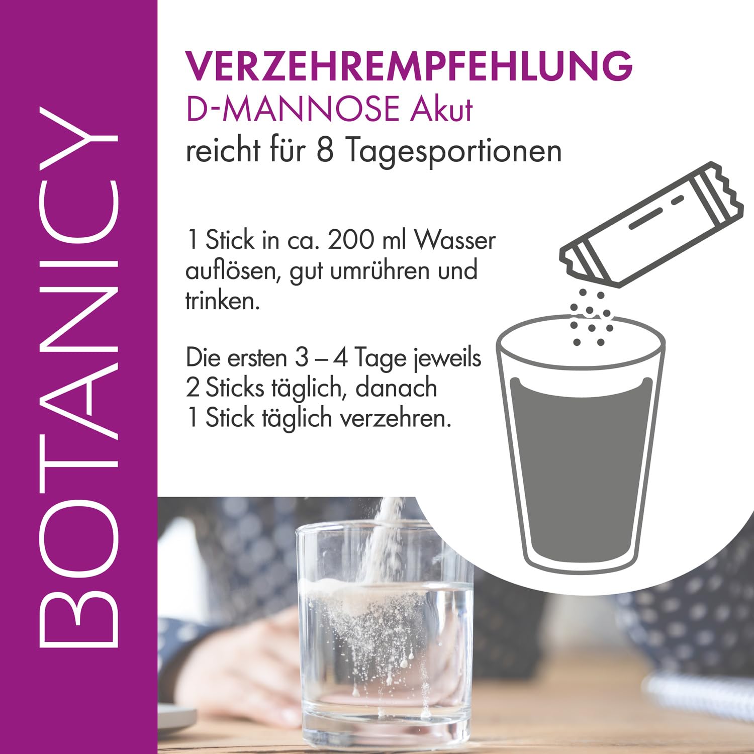 BOTANICY D-Mannose + Cranberry Akut - Bei Blasenentzündung & Harnwegsinfektion - PROCISTIN® D-Mannose-Pulver mit Cranberryextrakt - inkl. Löwenzahn, Ohne künstliche Zusätze & Gentechnik