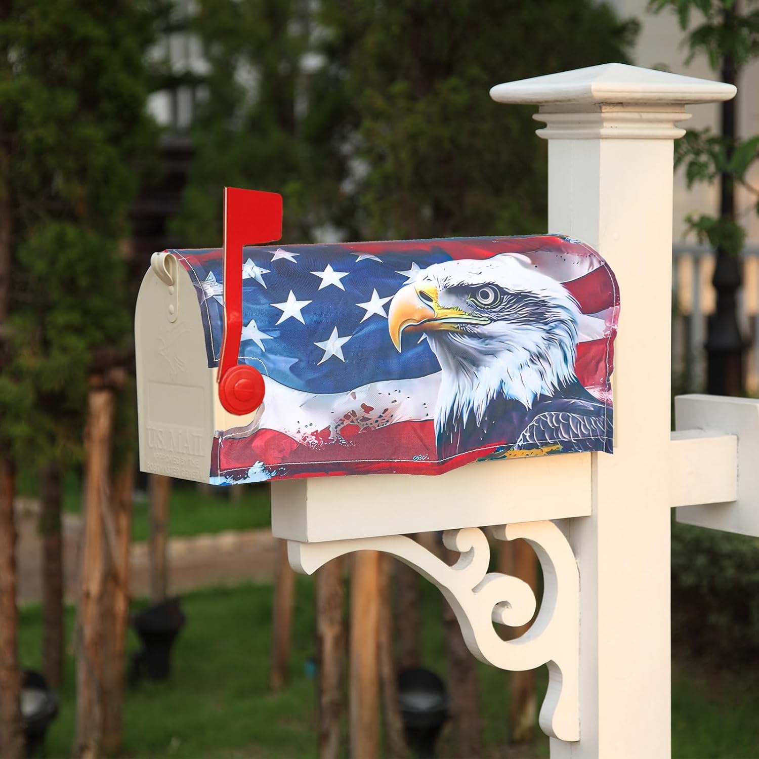 Gosknor 4th of July Magnetic Mailbox Cover, 18x21in Independence Day Letter Post Box Cover Wrap Decoration, Patriotic American Flag Eagle Mailbox Cover for Farmhouse Garden Yard Home Decor (Retro)